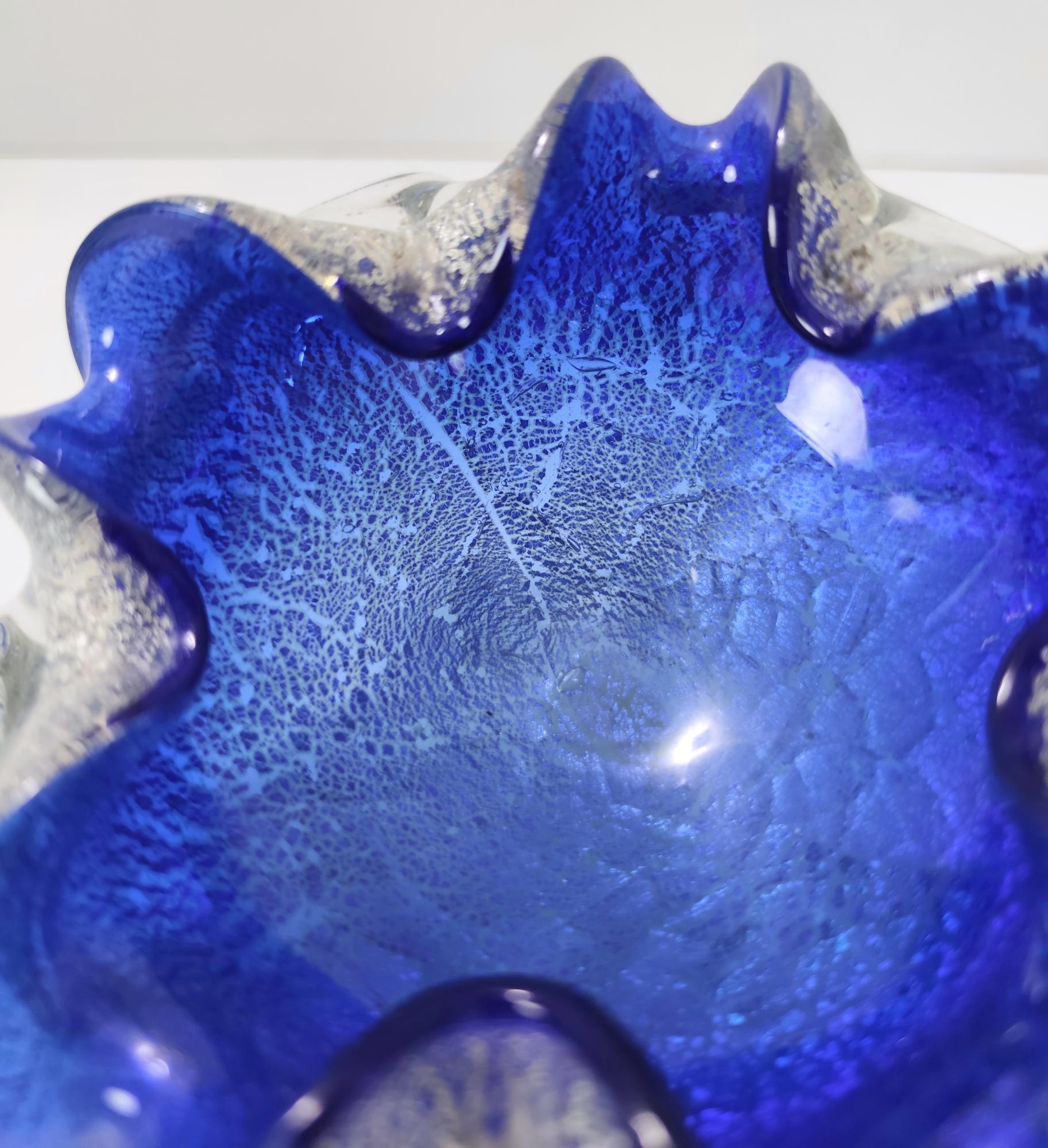 Vintage Blue Murano Glass Ashtray-Catchall Ascribable to Toso with Silver Flakes 2