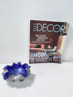 Vintage Blue Murano Glass Ashtray-Catchall Ascribable to Toso with Silver Flakes