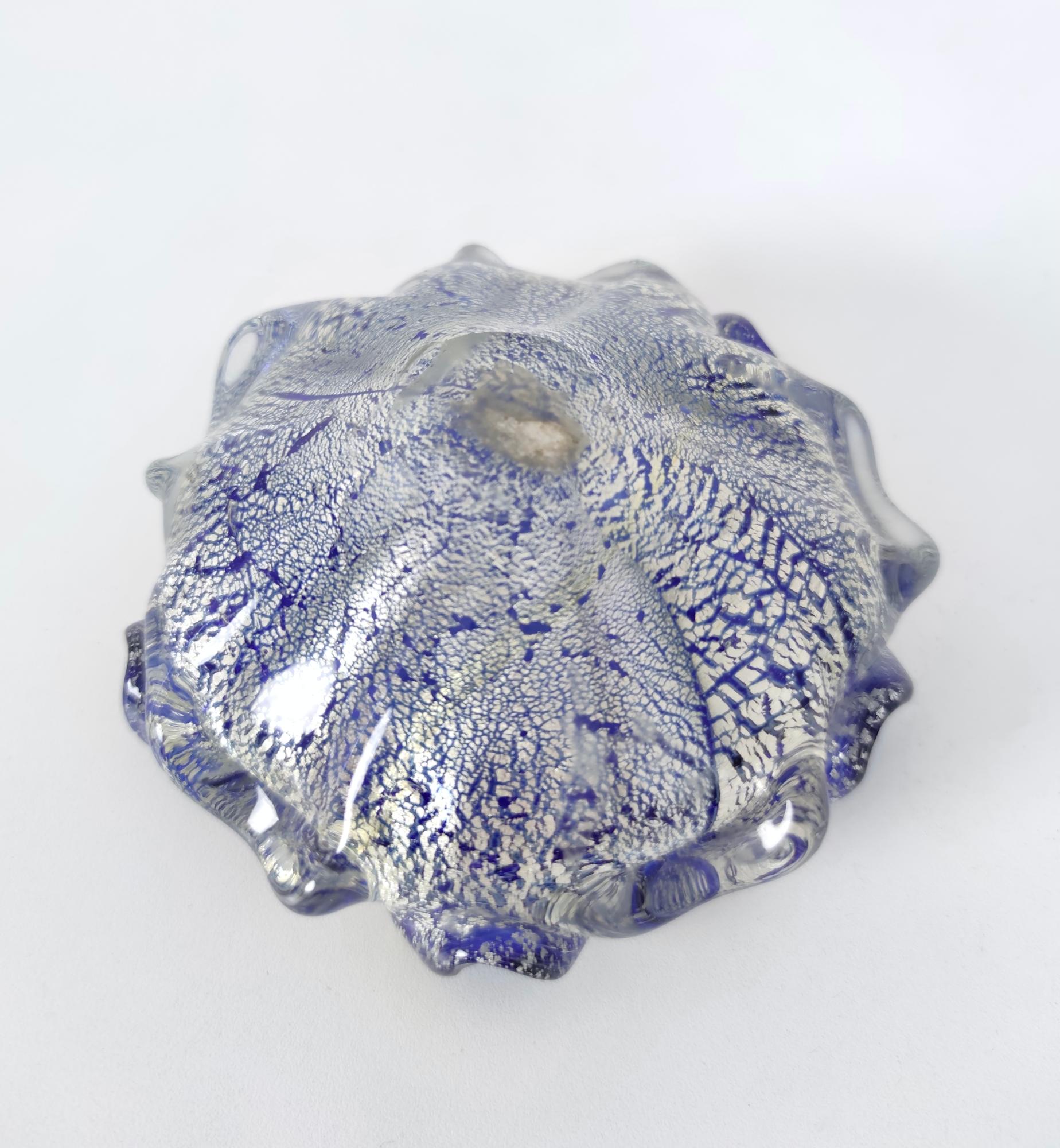 Italian Vintage Blue Murano Glass Ashtray-Catchall Ascribable to Toso with Silver Flakes