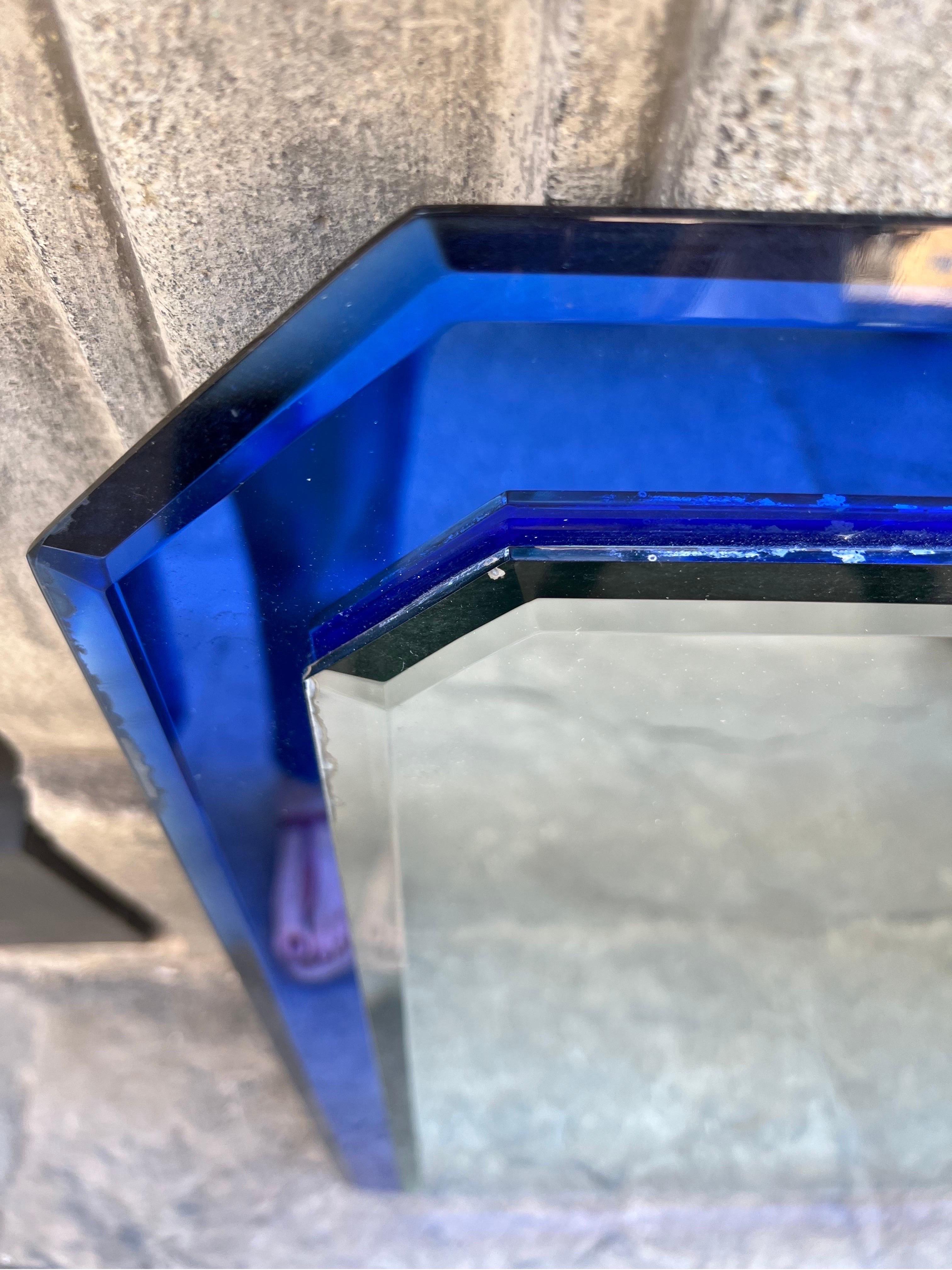 Vintage Blue Murano glass frame mirror attributed to Fontana Arte, 1960s 6