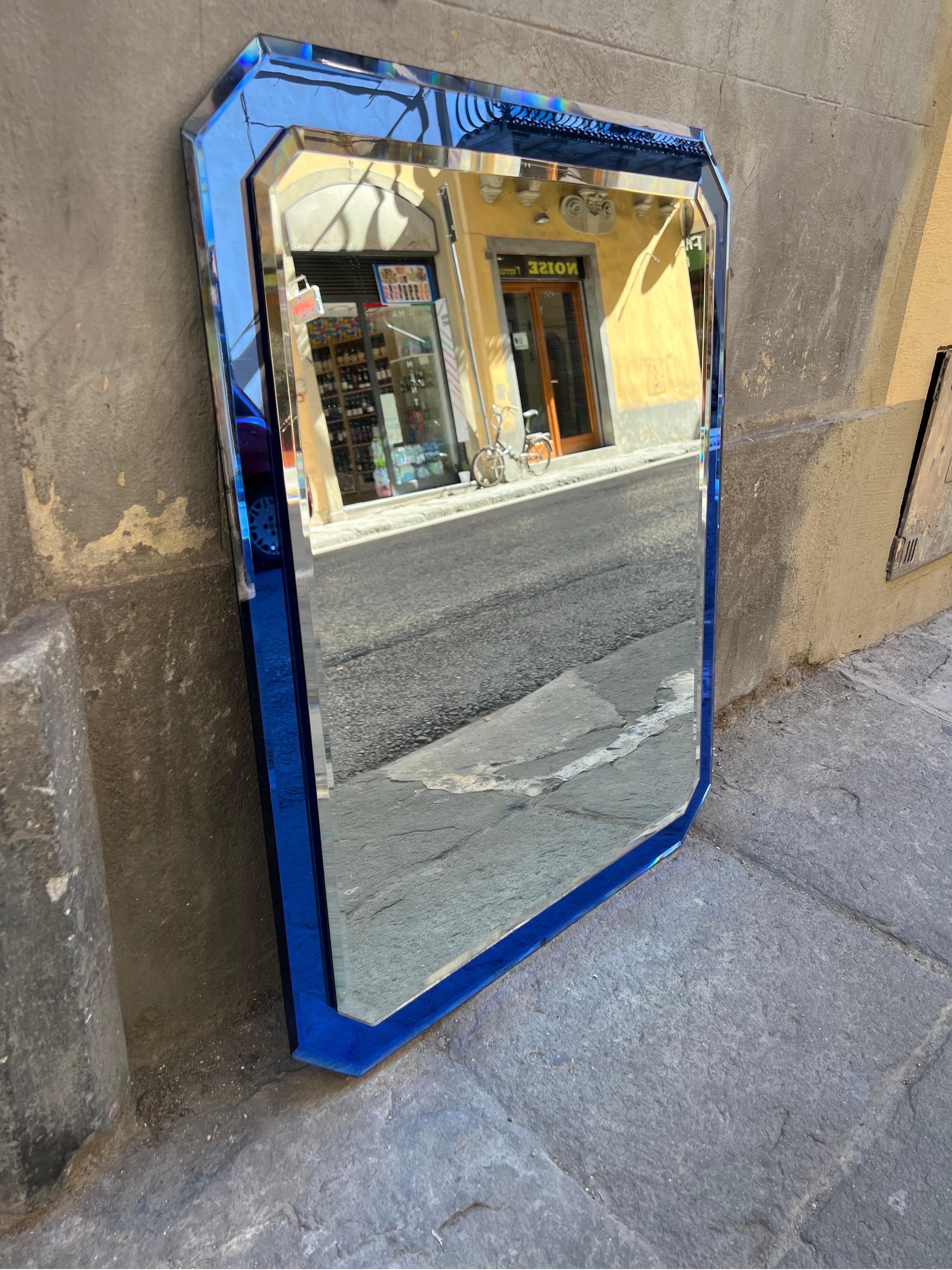 20th Century Vintage Blue Murano glass frame mirror attributed to Fontana Arte, 1960s