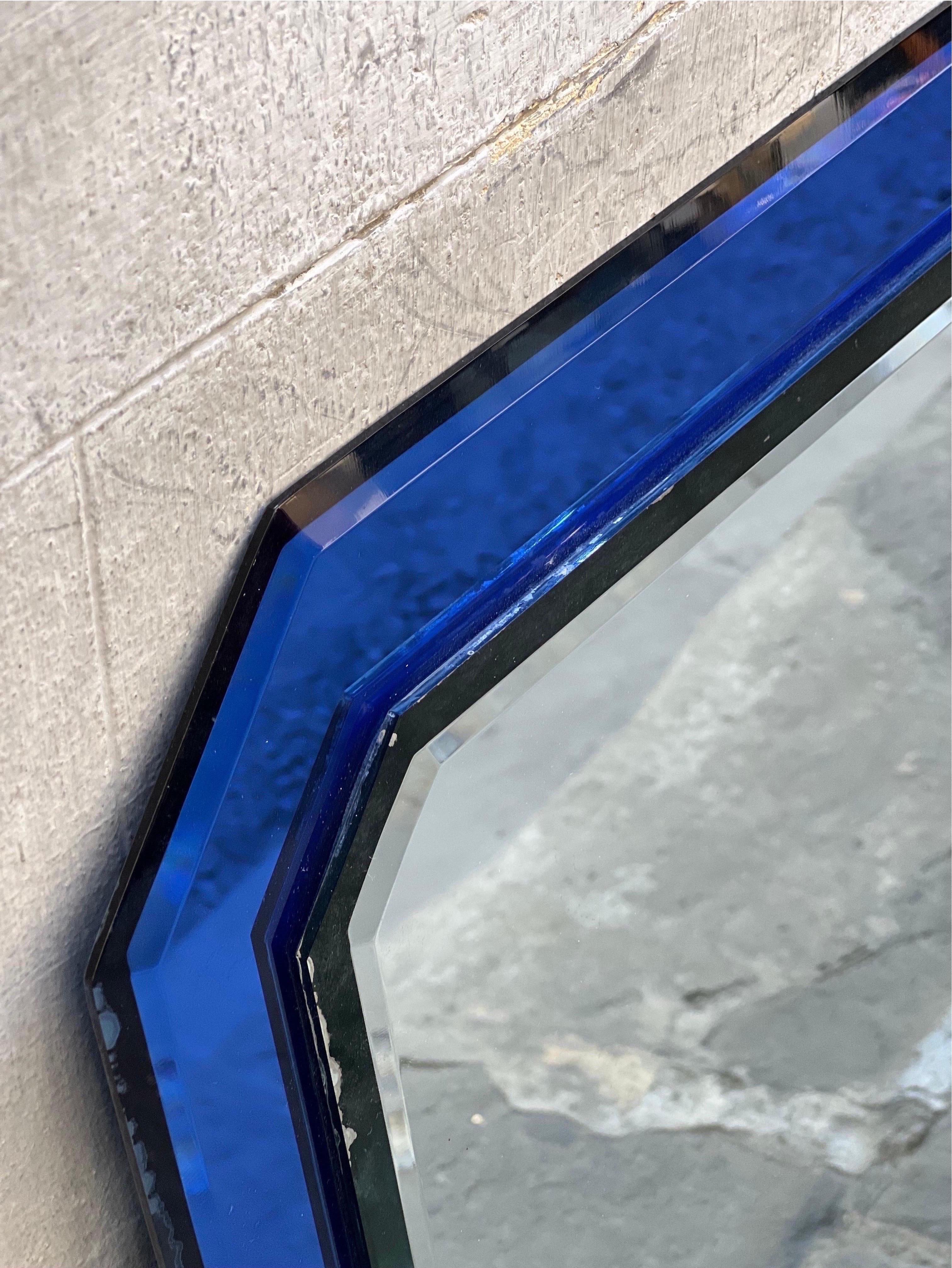 Vintage Blue Murano glass frame mirror attributed to Fontana Arte, 1960s 1