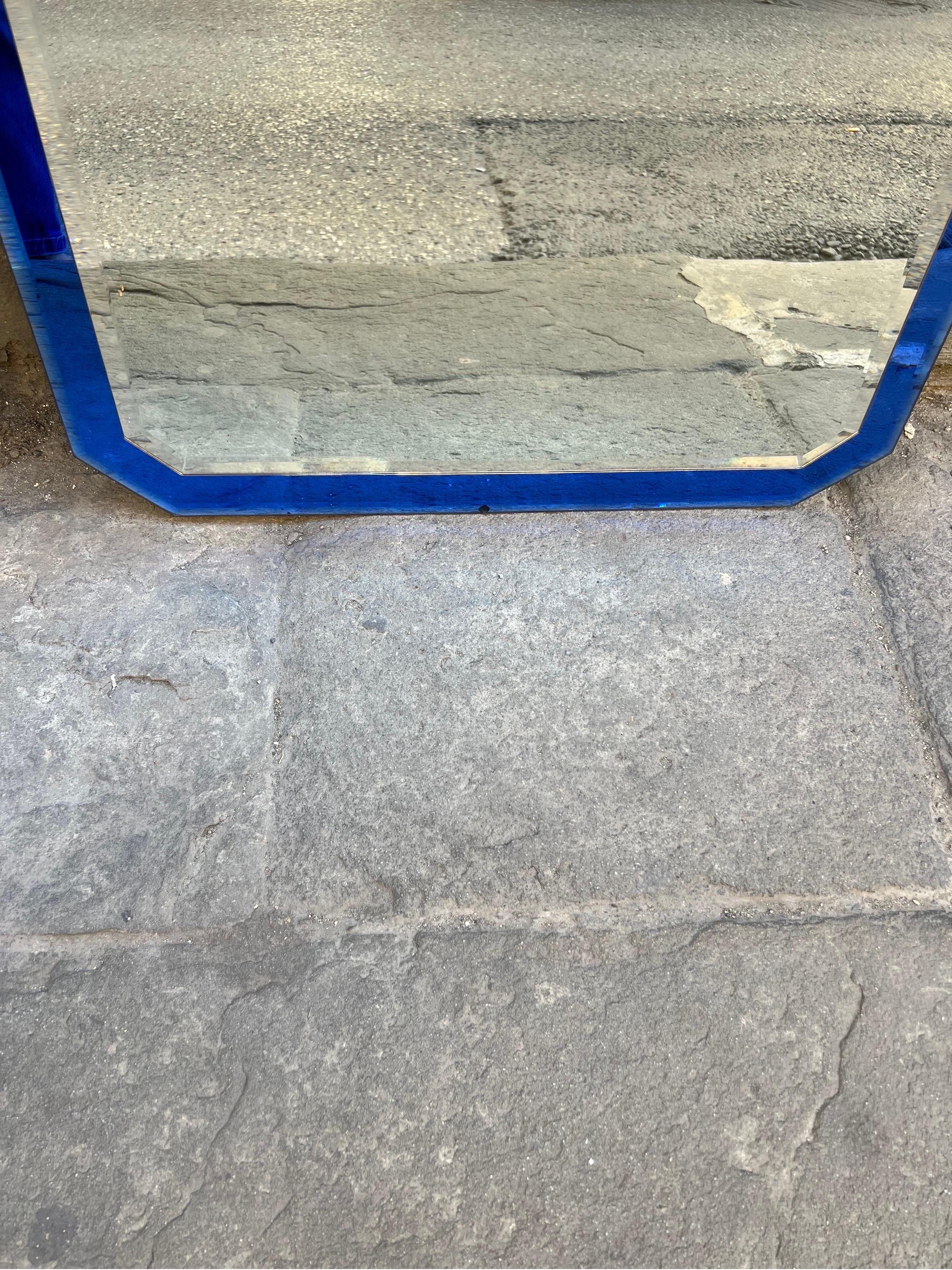 Vintage Blue Murano glass frame mirror attributed to Fontana Arte, 1960s 2