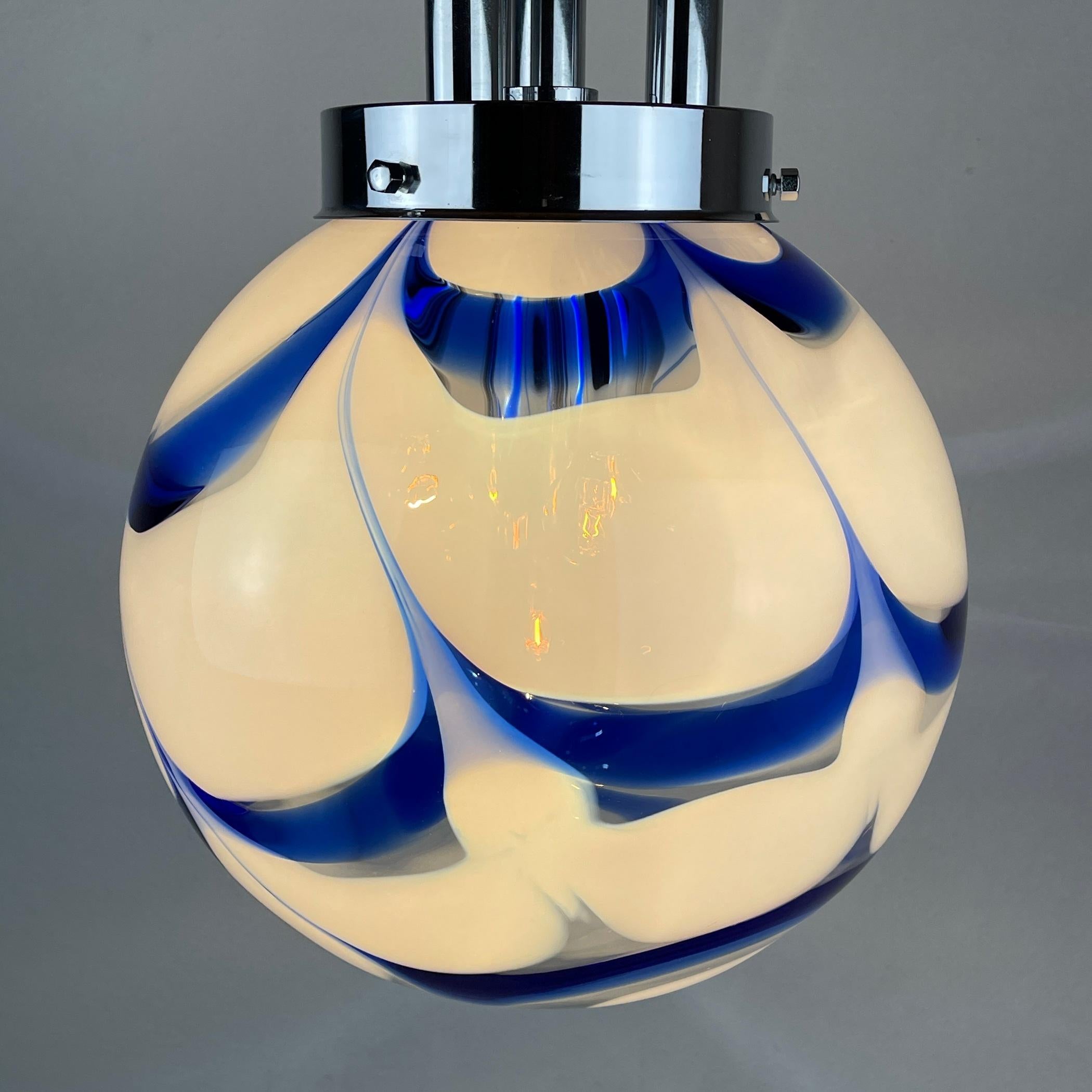 Vintage Blue Murano Glass Pendant Lamp by Mazzega Italy 1970s  4