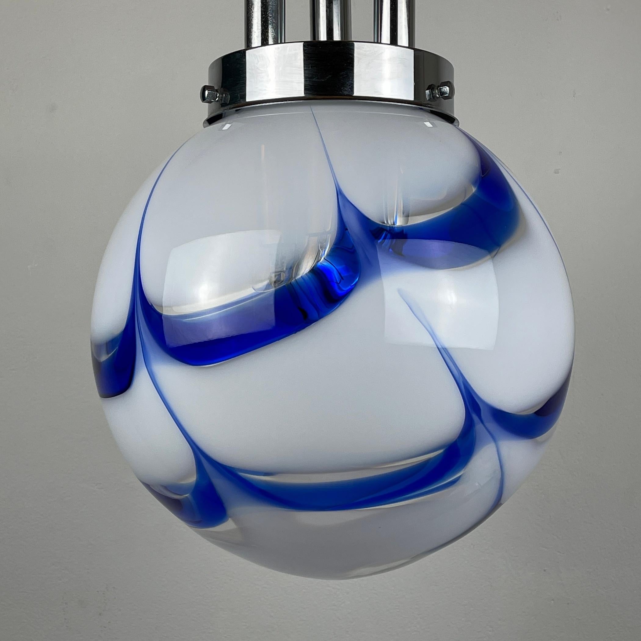 Vintage Blue Murano Glass Pendant Lamp by Mazzega Italy 1970s  5