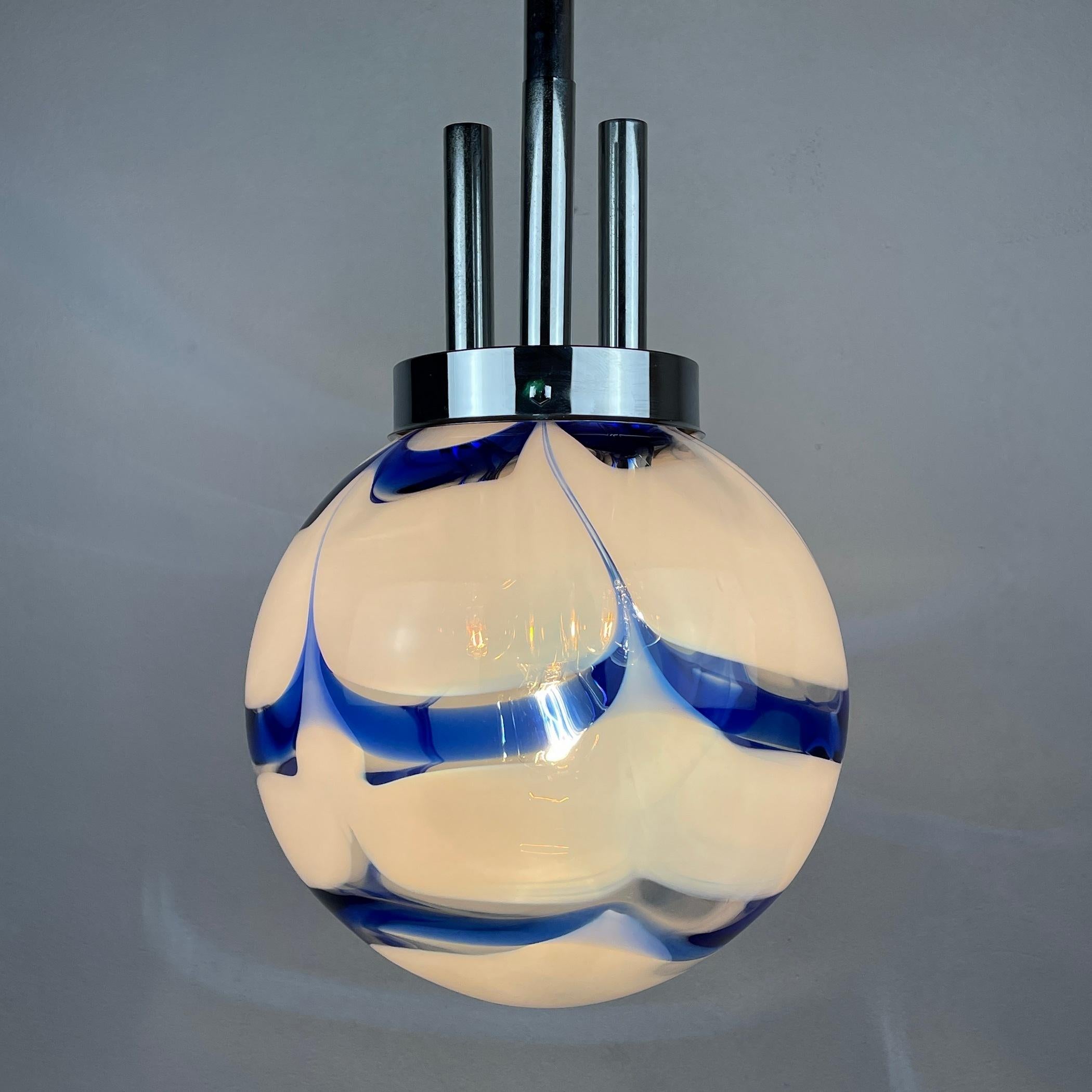 Vintage Blue Murano Glass Pendant Lamp by Mazzega Italy 1970s  8