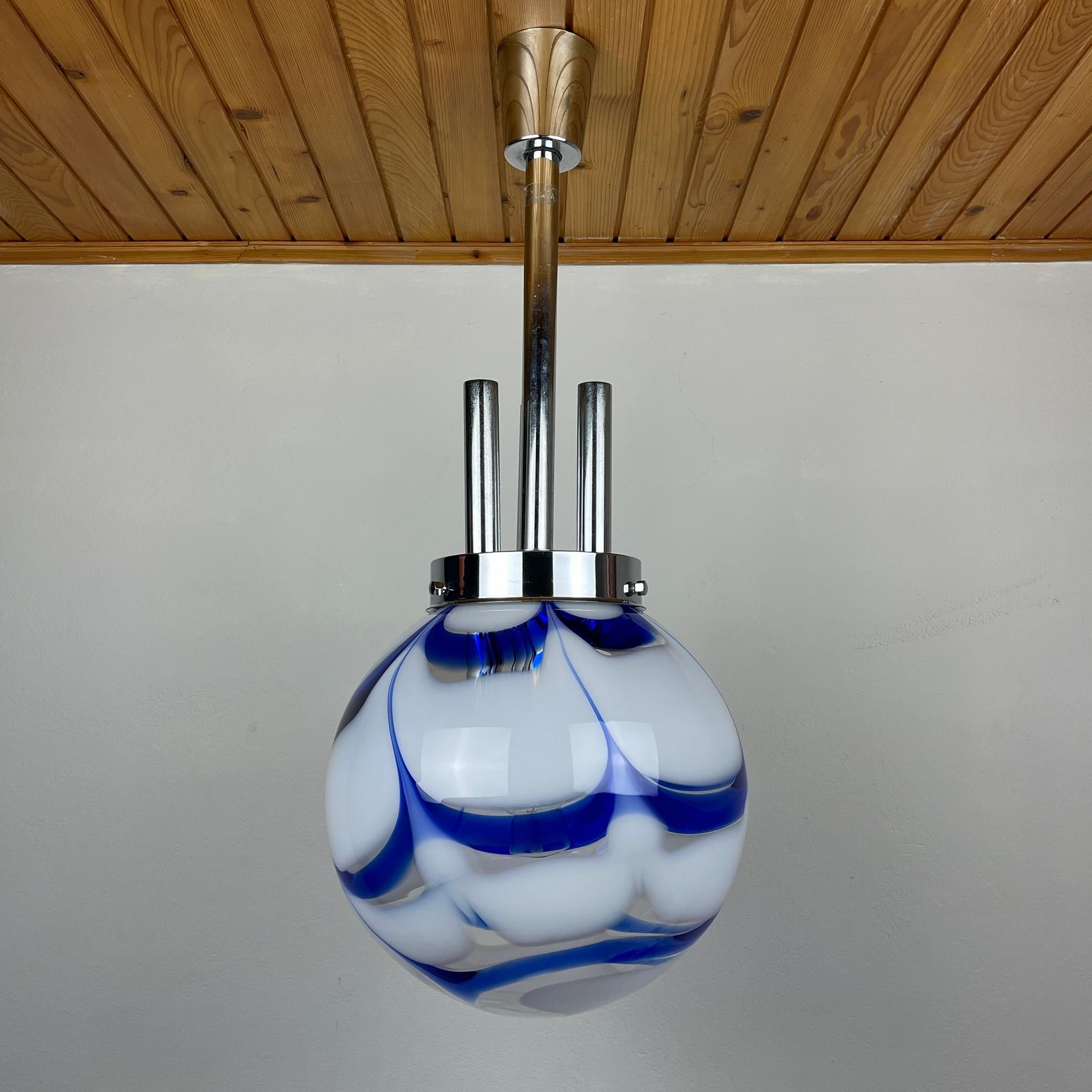 Mid-Century Modern Vintage Blue Murano Glass Pendant Lamp by Mazzega Italy 1970s 