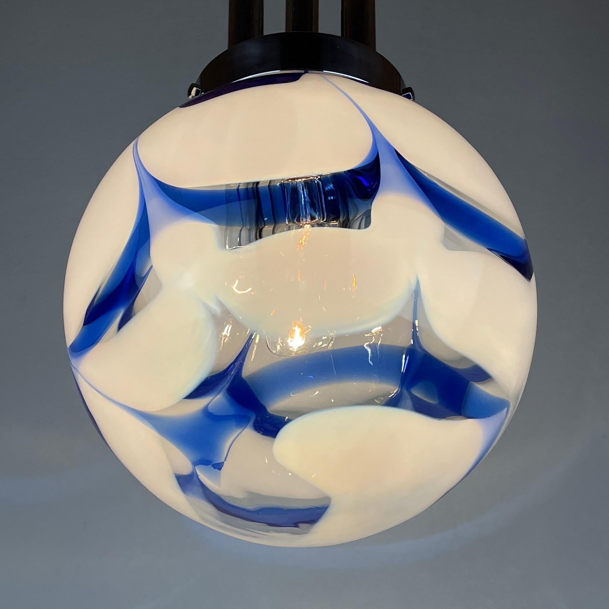 Italian Vintage Blue Murano Glass Pendant Lamp by Mazzega Italy 1970s 