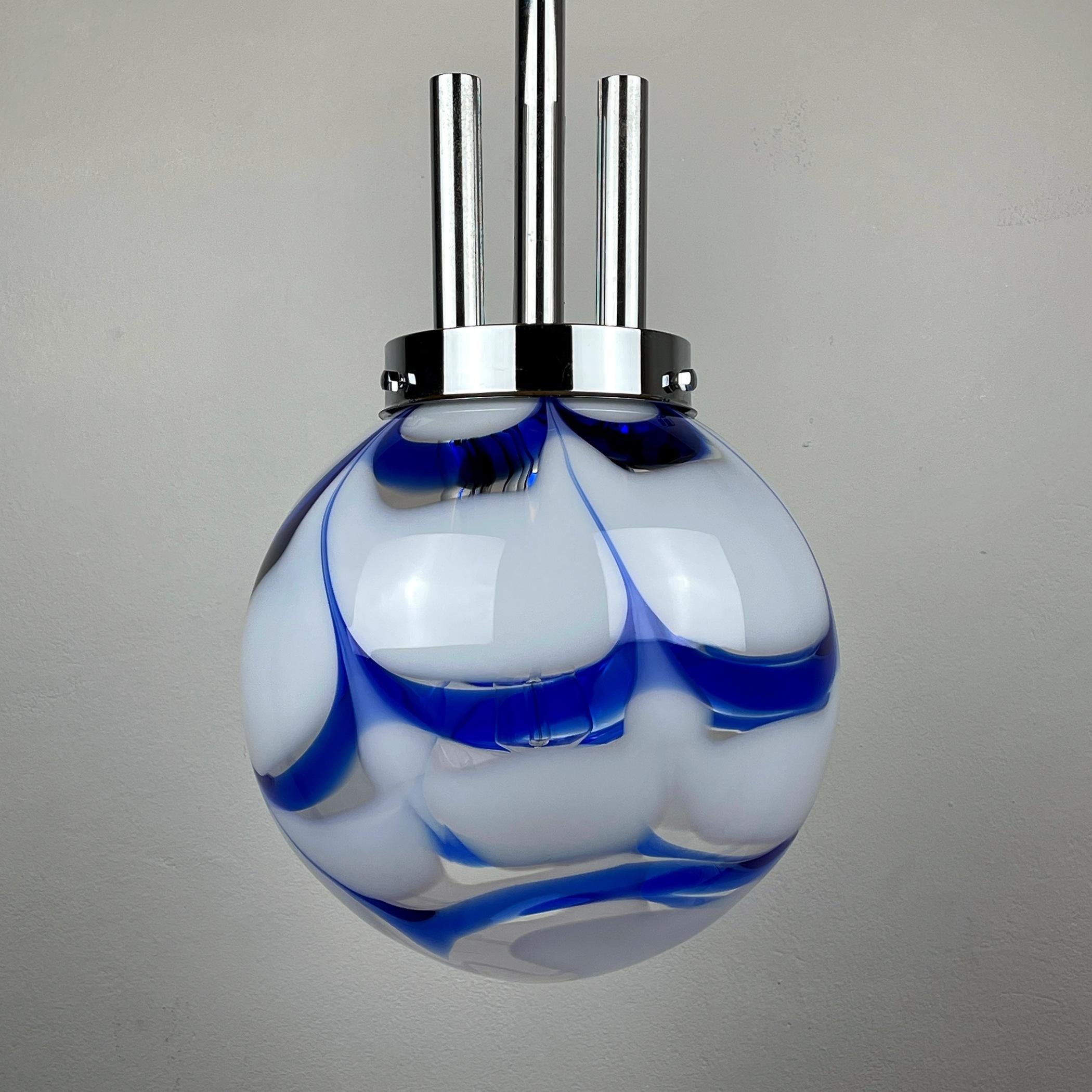 Vintage Blue Murano Glass Pendant Lamp by Mazzega Italy 1970s  In Good Condition In Miklavž Pri Taboru, SI