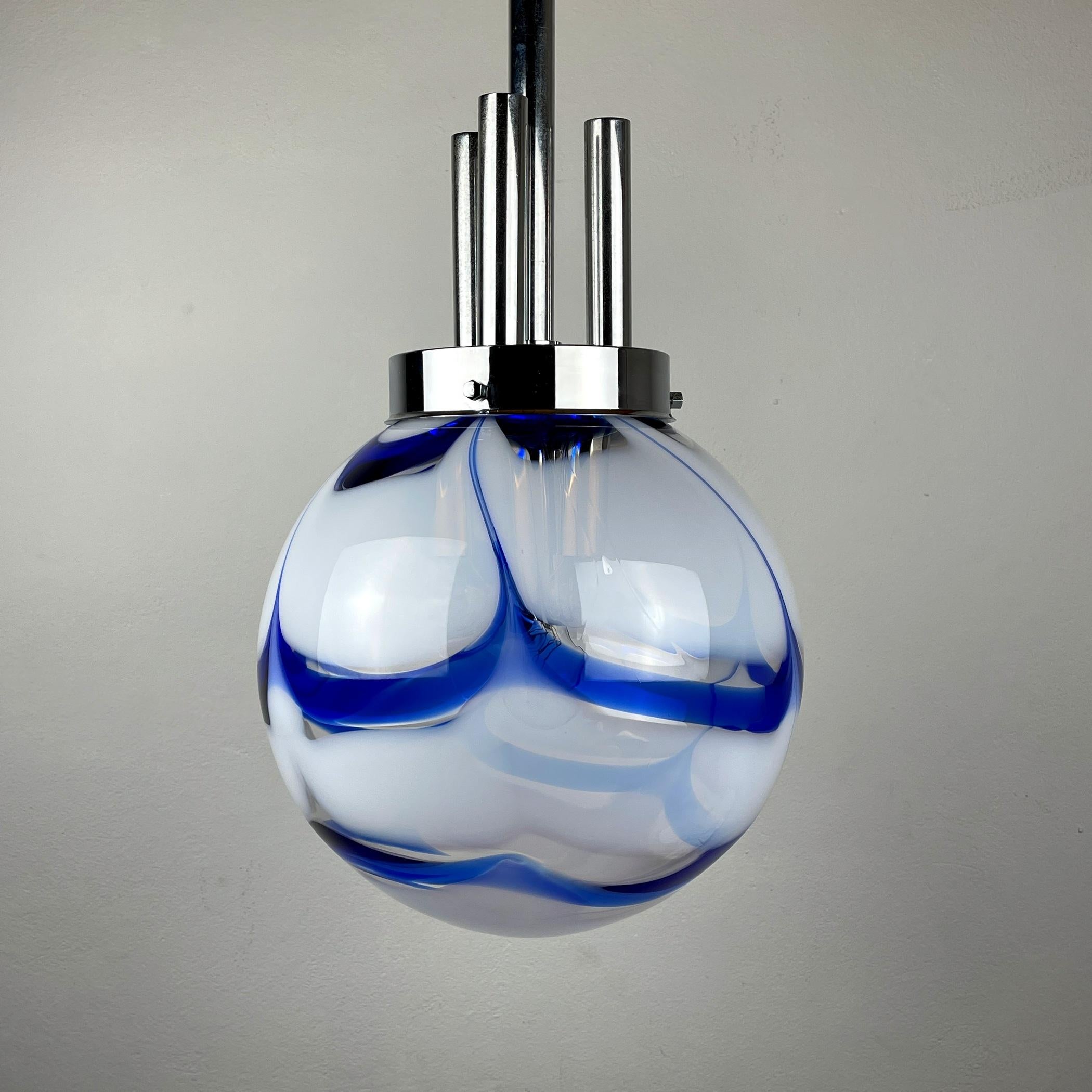 20th Century Vintage Blue Murano Glass Pendant Lamp by Mazzega Italy 1970s 