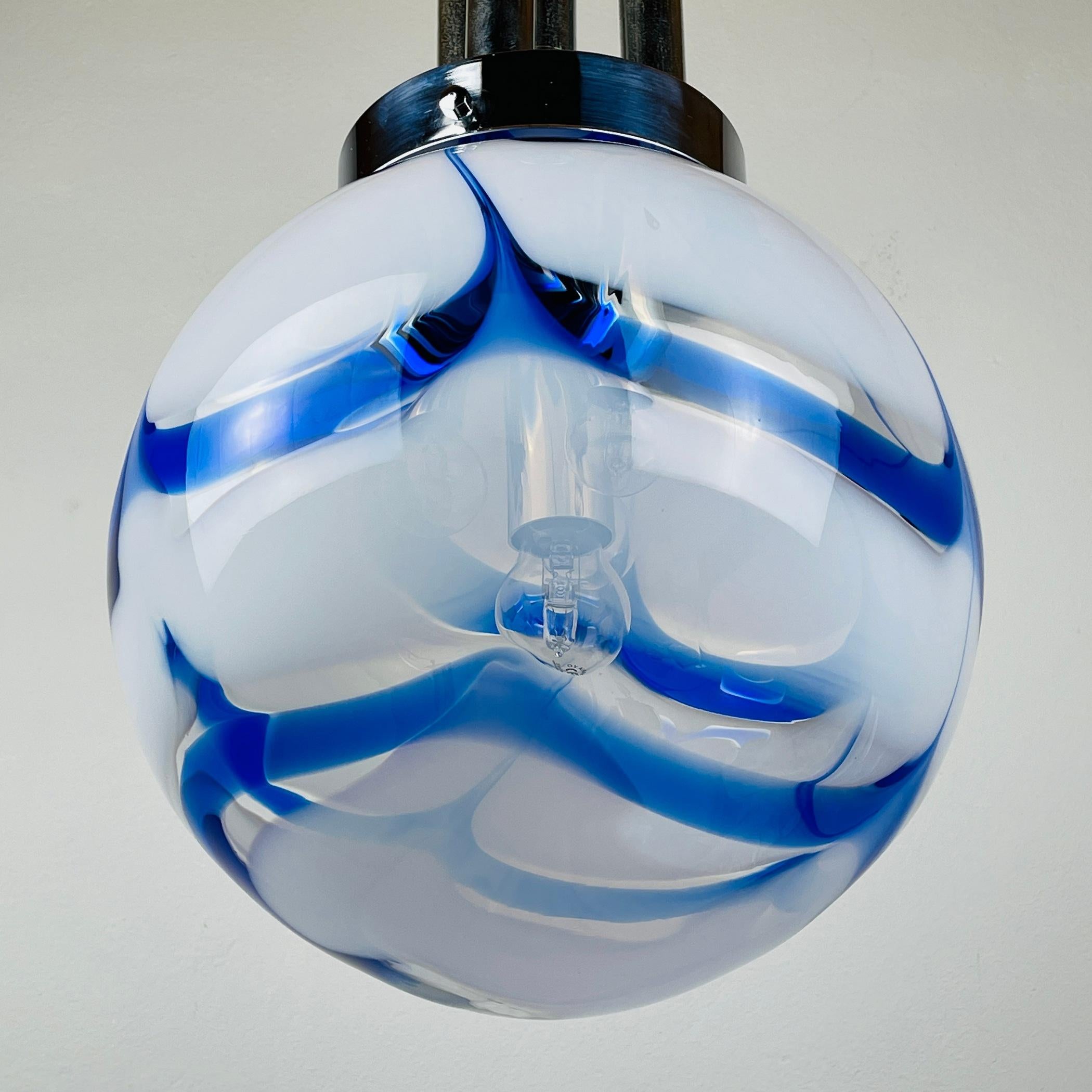 Vintage Blue Murano Glass Pendant Lamp by Mazzega Italy 1970s  2