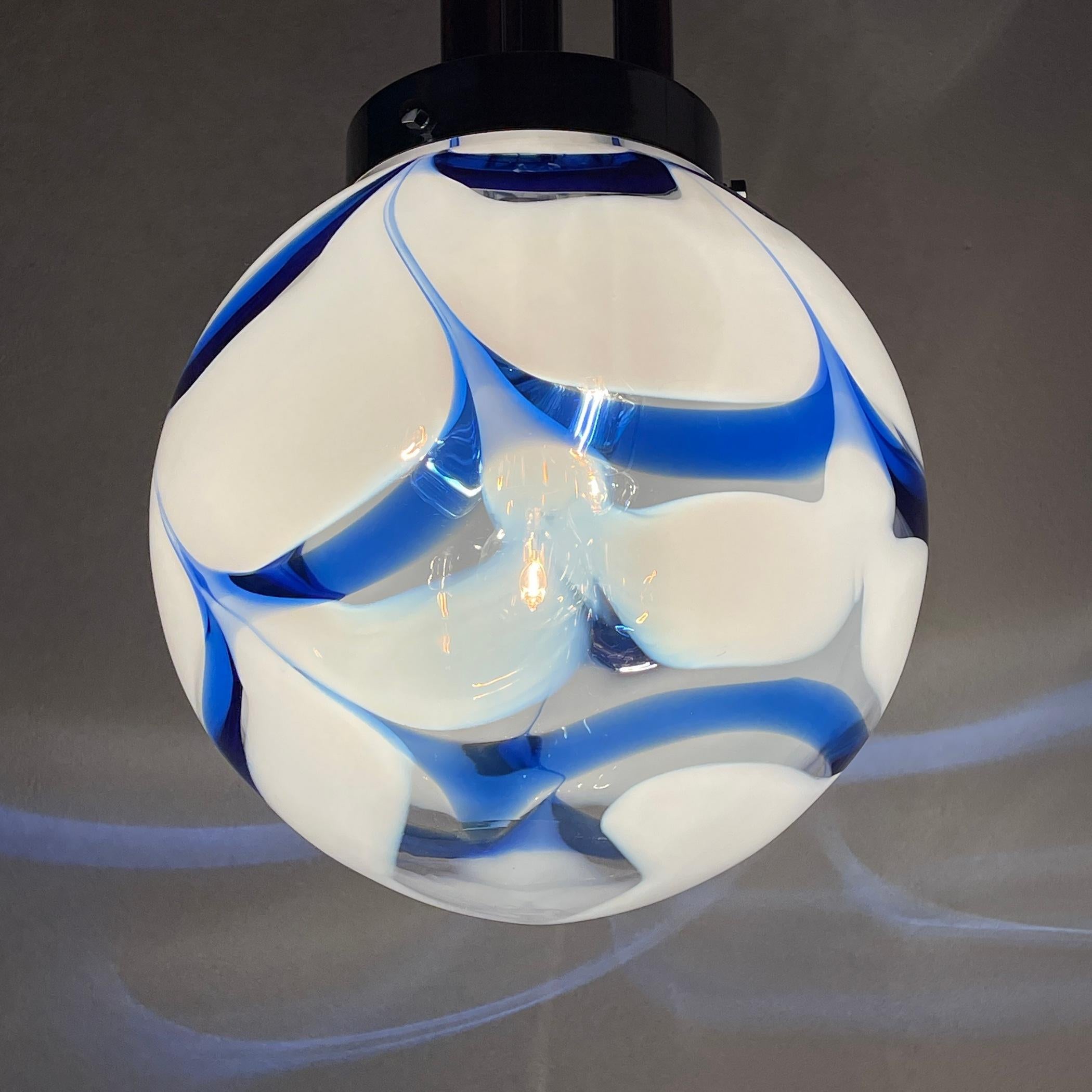 Vintage Blue Murano Glass Pendant Lamp by Mazzega Italy 1970s  3