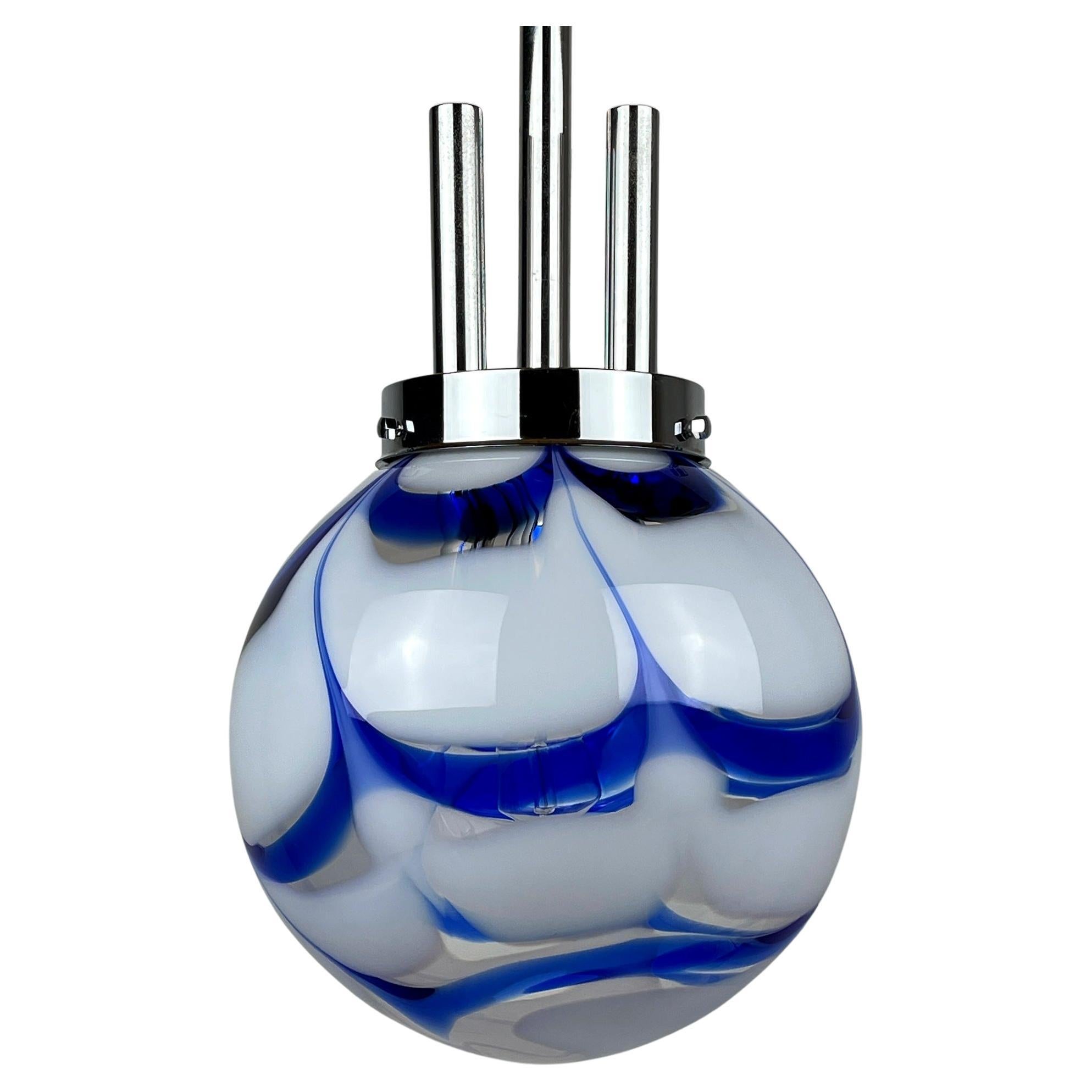 Vintage Blue Murano Glass Pendant Lamp by Mazzega Italy 1970s 
