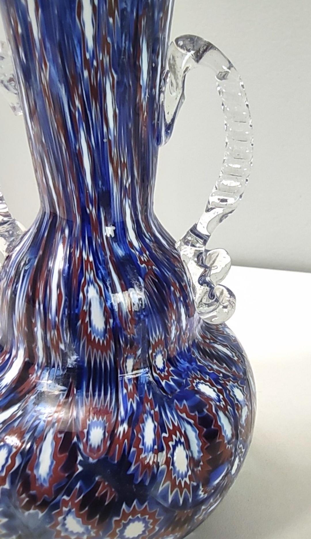 Blaue Vase aus Murano-Glas von Fratelli Toso mit Murrinen, Italien im Angebot 6