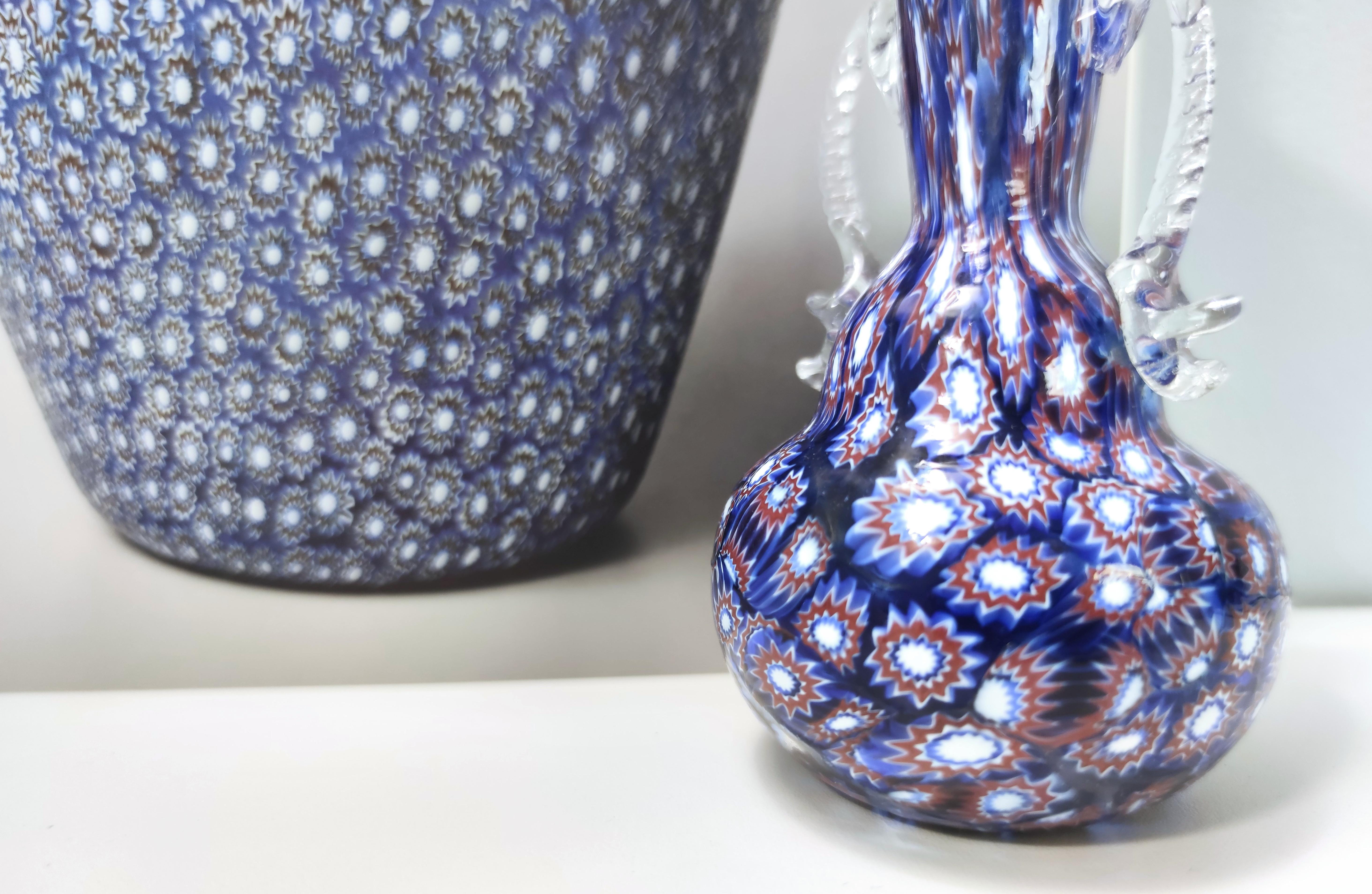 Blaue Vase aus Murano-Glas von Fratelli Toso mit Murrinen, Italien im Angebot 7