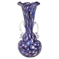 Vaso vintage in vetro di Murano blu attribuibile a Fratelli Toso con Murrines, Italia