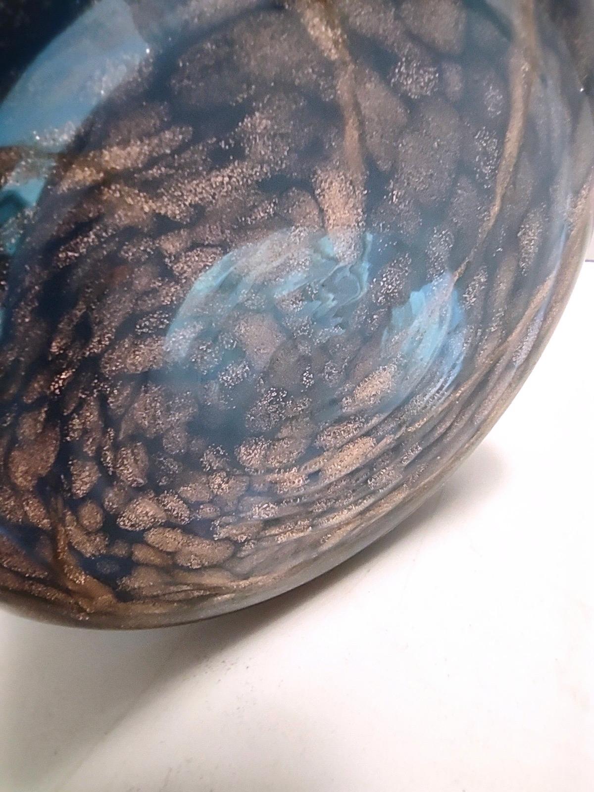 Vase aus blauem Muranoglas von Fratelli Toso mit Bronze-Aventurin im Angebot 4