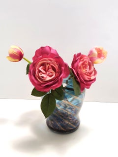 Jarrón vintage de cristal de Murano azul de Fratelli Toso con aventurina de bronce