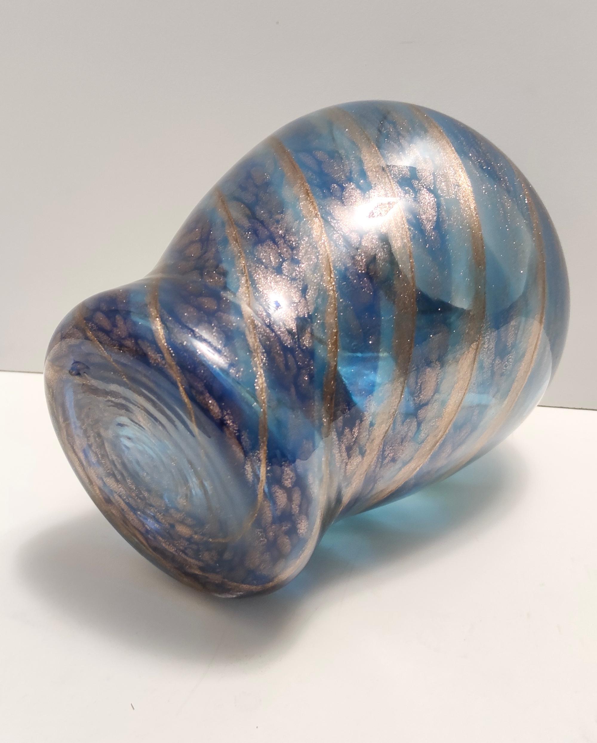 Mid-20th Century Vintage Blue Murano Glass Vase by Fratelli Toso with Bronze Aventurine For Sale