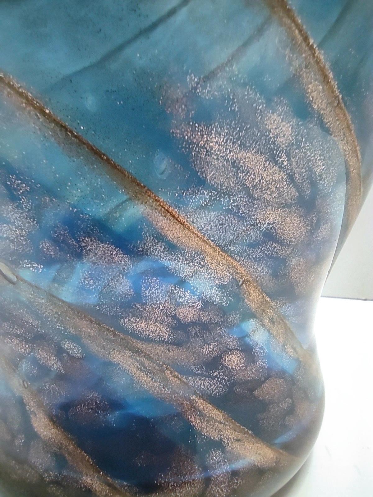 Vase aus blauem Muranoglas von Fratelli Toso mit Bronze-Aventurin im Angebot 3
