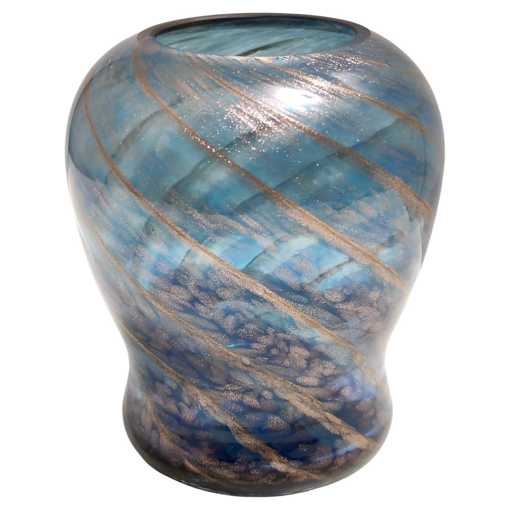 Vintage Blue Murano Glass Vase by Fratelli Toso with Bronze Aventurine For Sale