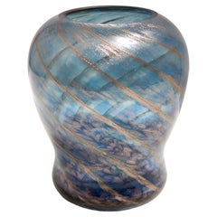 Vase vintage en verre de Murano bleu de Fratelli Toso avec aventurine en bronze
