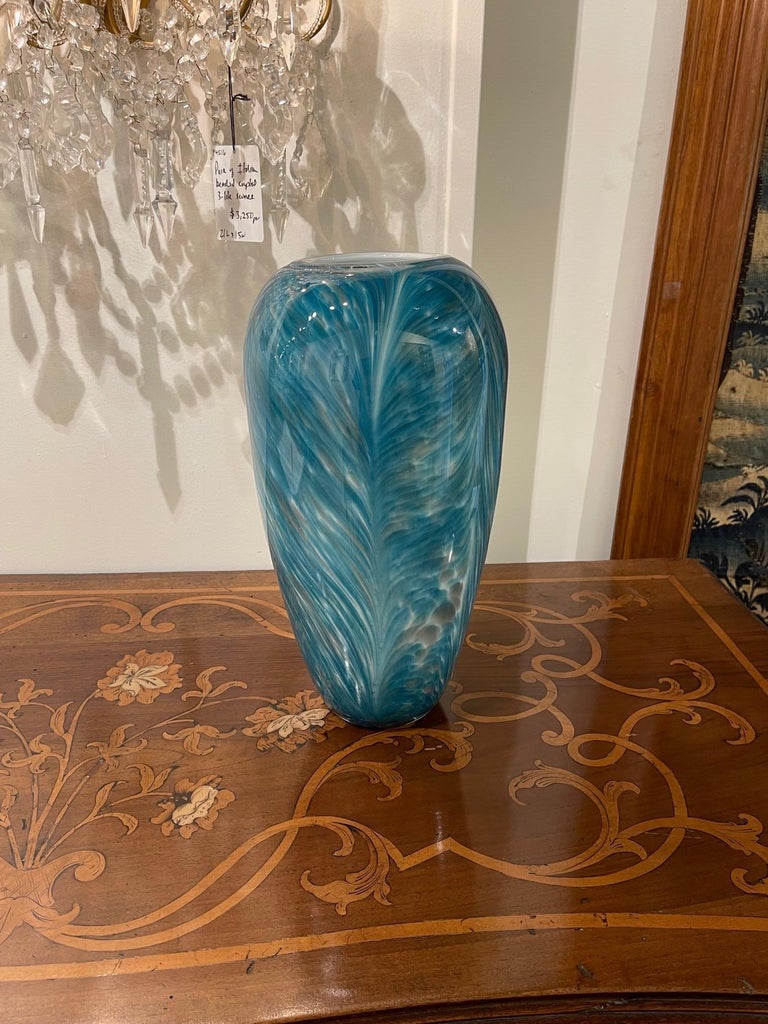 Decorative vintage blue Murano glass vase with a beautiful swirling pattern. A fabulous accessory that would make a great gift!
