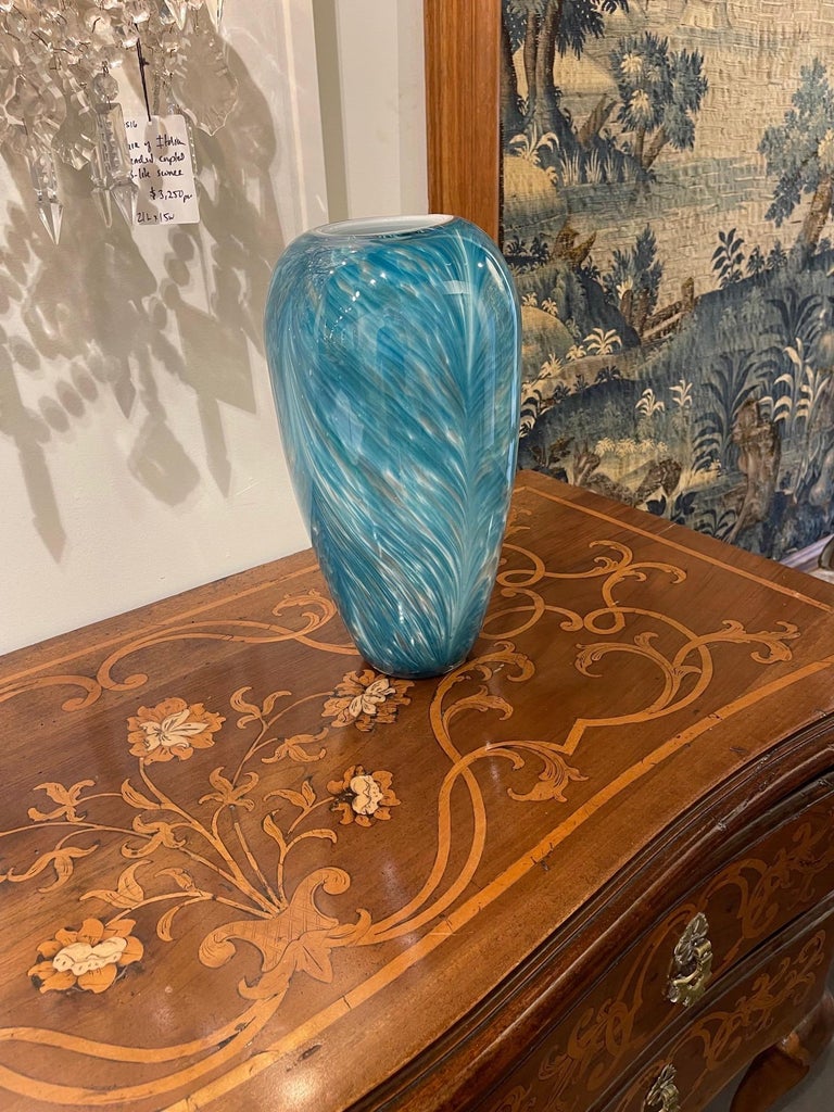 Italian Vintage Blue Murano Glass Vase For Sale