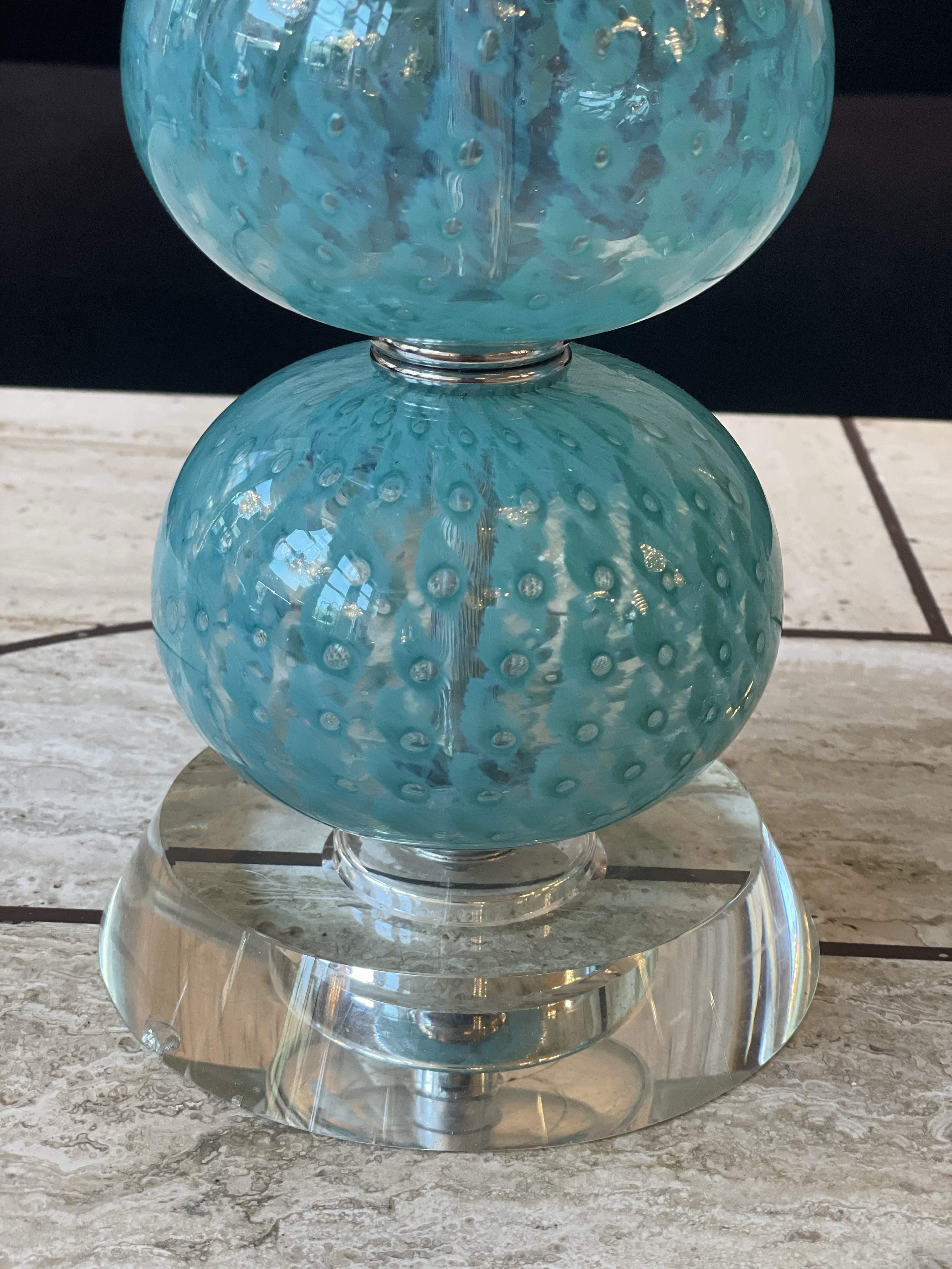 Vintage Blue Murano Lamps - a Pair In Good Condition For Sale In Chicago, IL