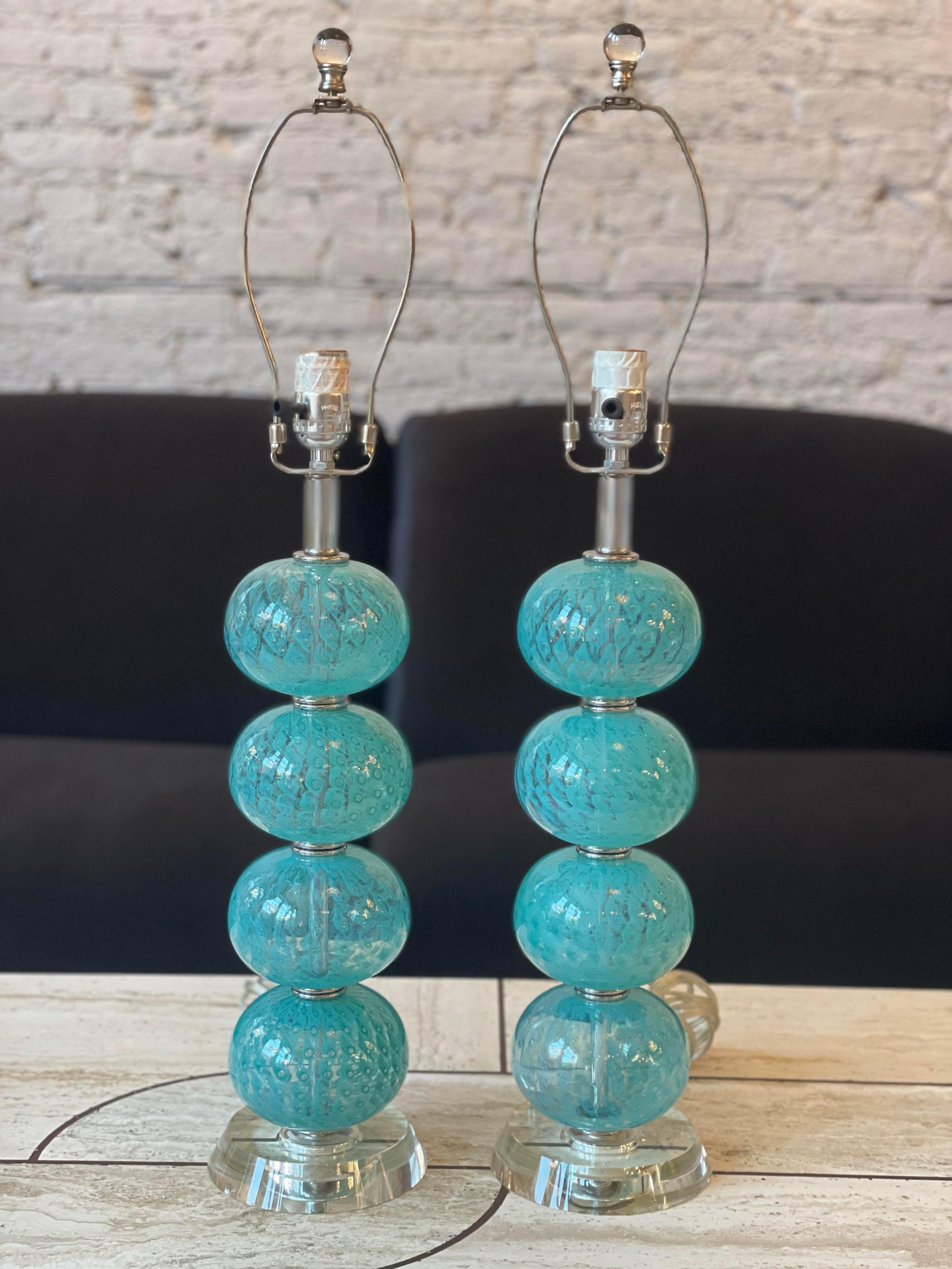 Vintage Blue Murano Lamps - a Pair For Sale 1