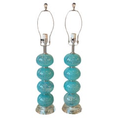 Vintage Blue Murano Lamps - a Pair