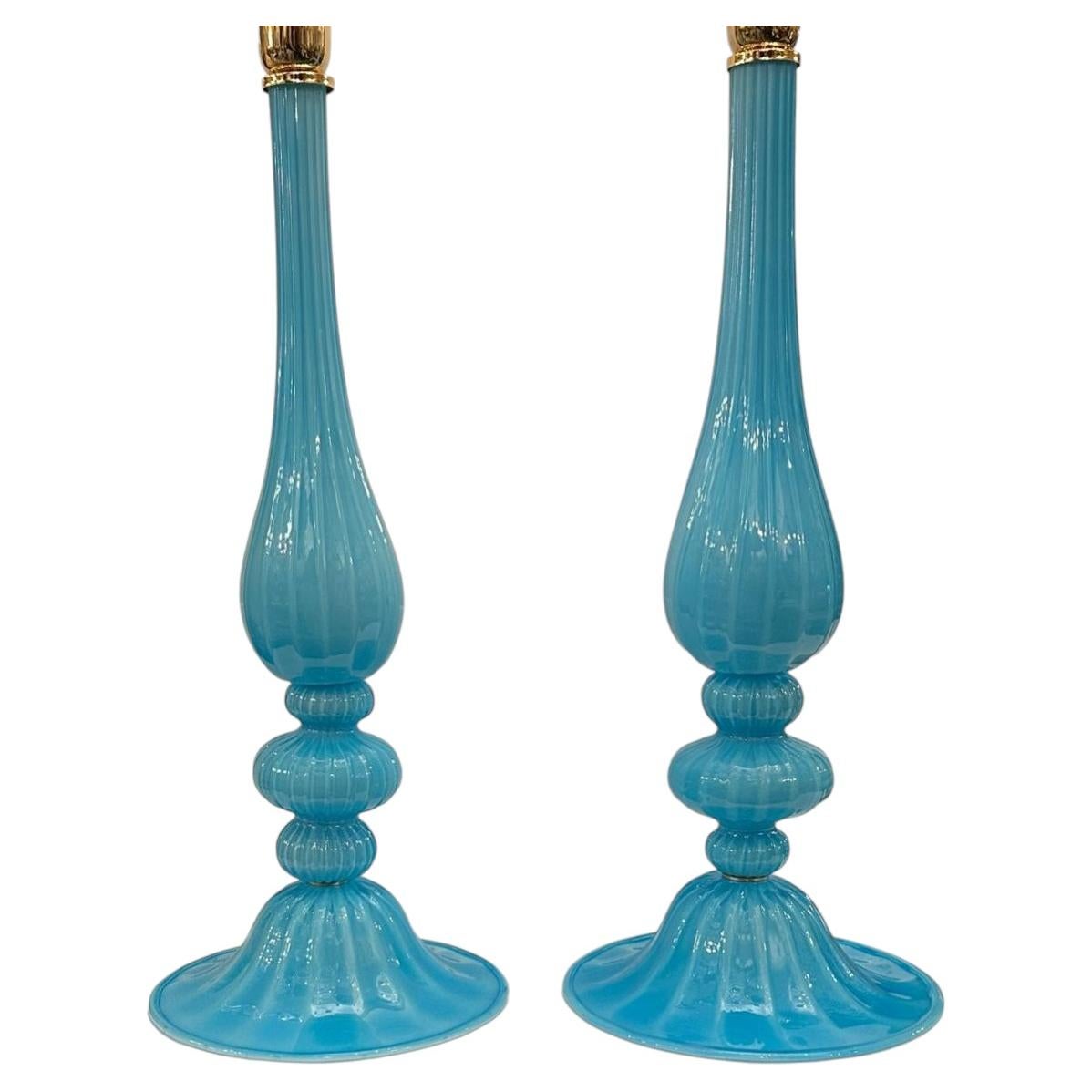 Vintage Blue Murano Lamps