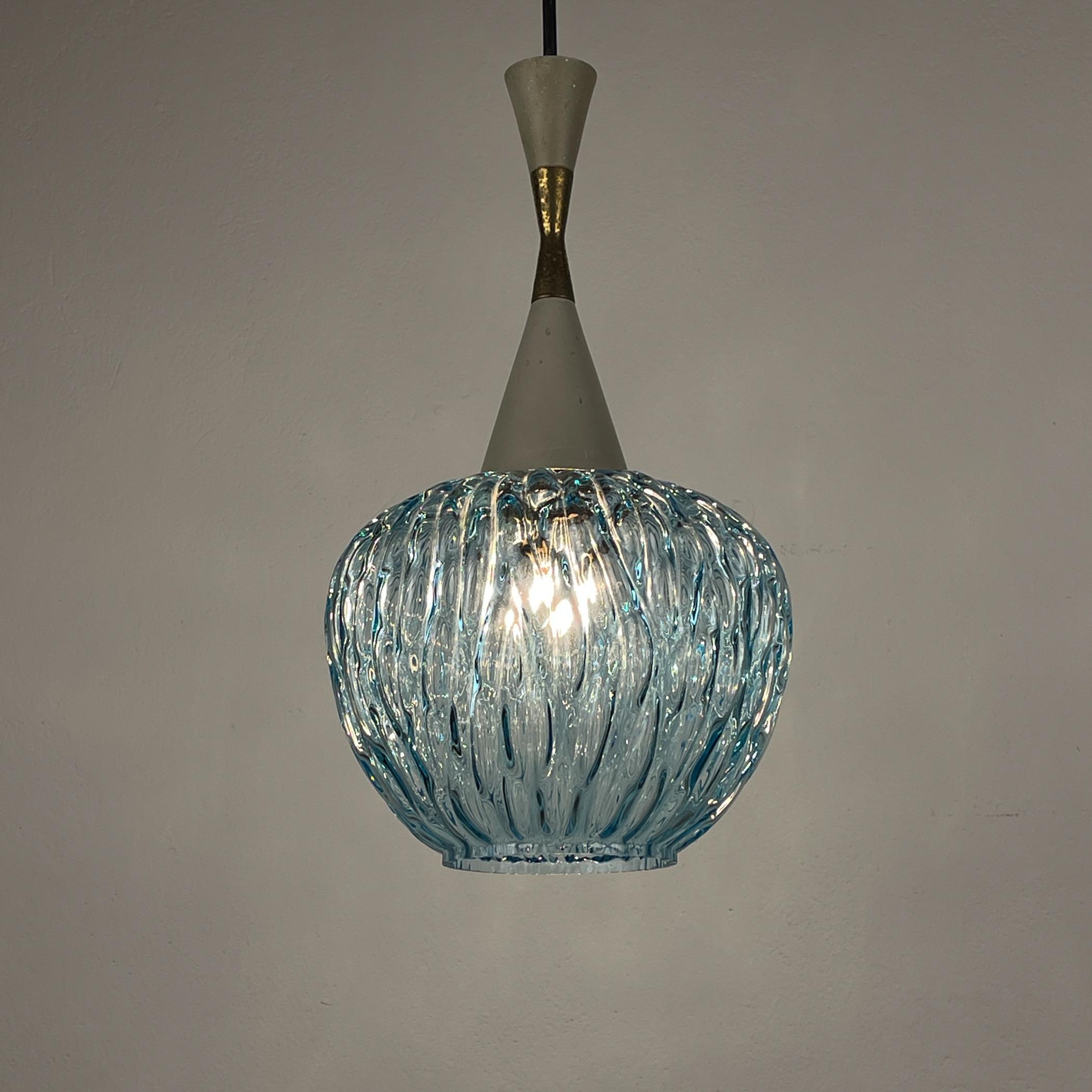 Lámpara colgante vintage azul de Murano de Stilnovo, Italia Años 50 en venta 5