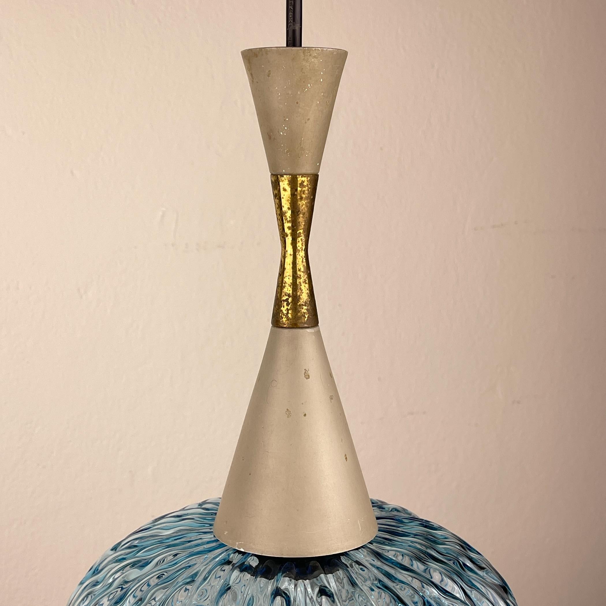 Lámpara colgante vintage azul de Murano de Stilnovo, Italia Años 50 en venta 6