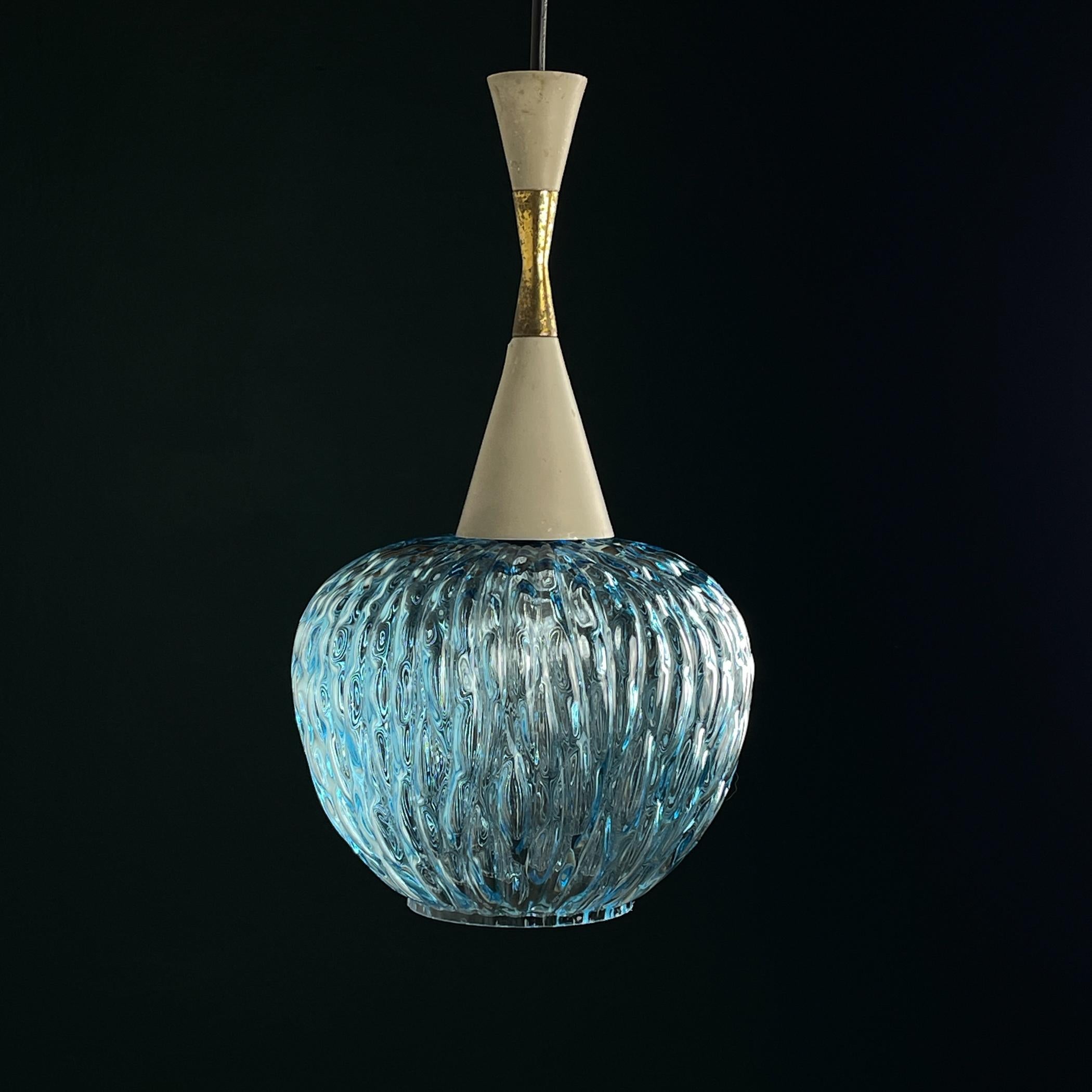 Lámpara colgante vintage azul de Murano de Stilnovo, Italia Años 50 Italiano en venta