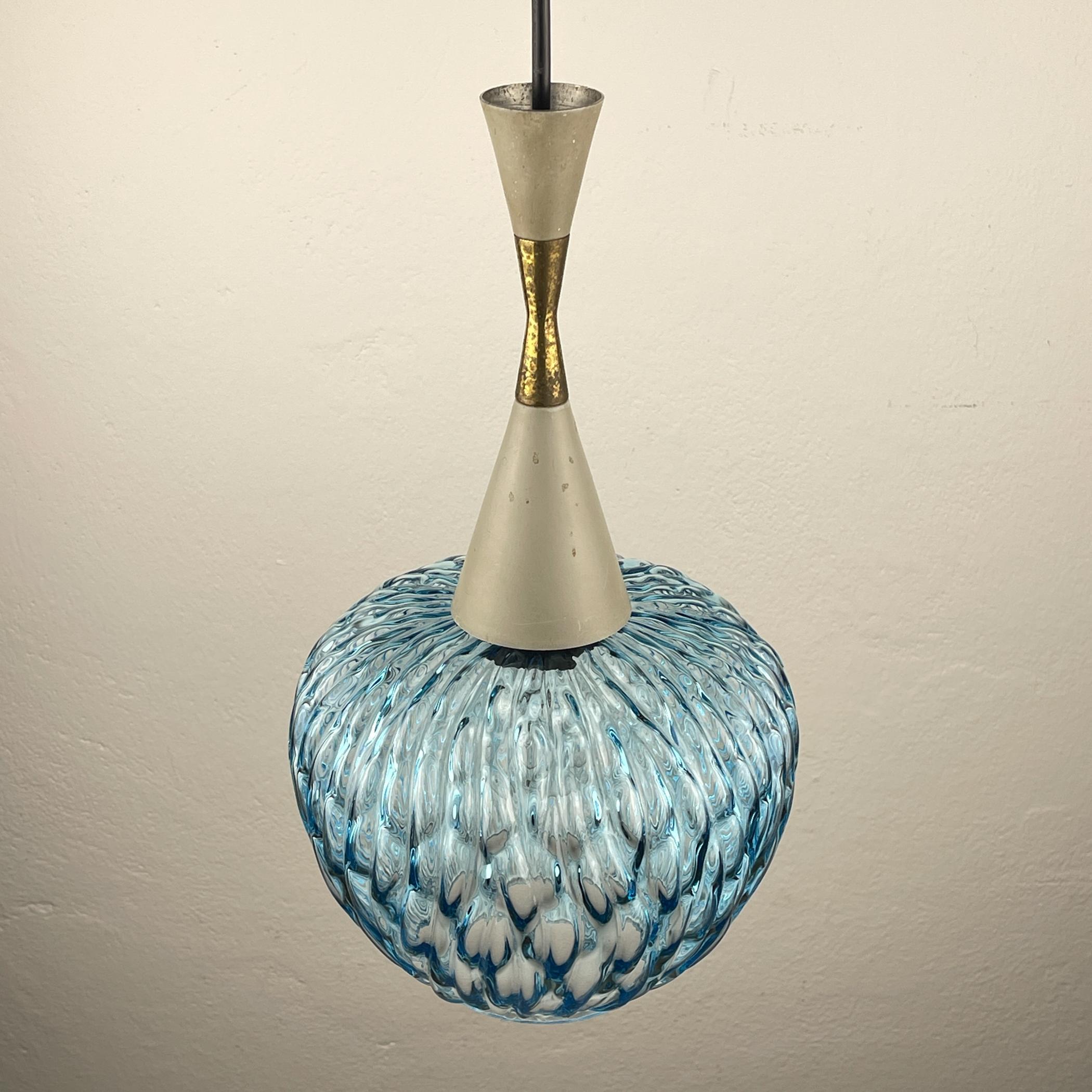 Lámpara colgante vintage azul de Murano de Stilnovo, Italia Años 50 Cristal de Murano en venta