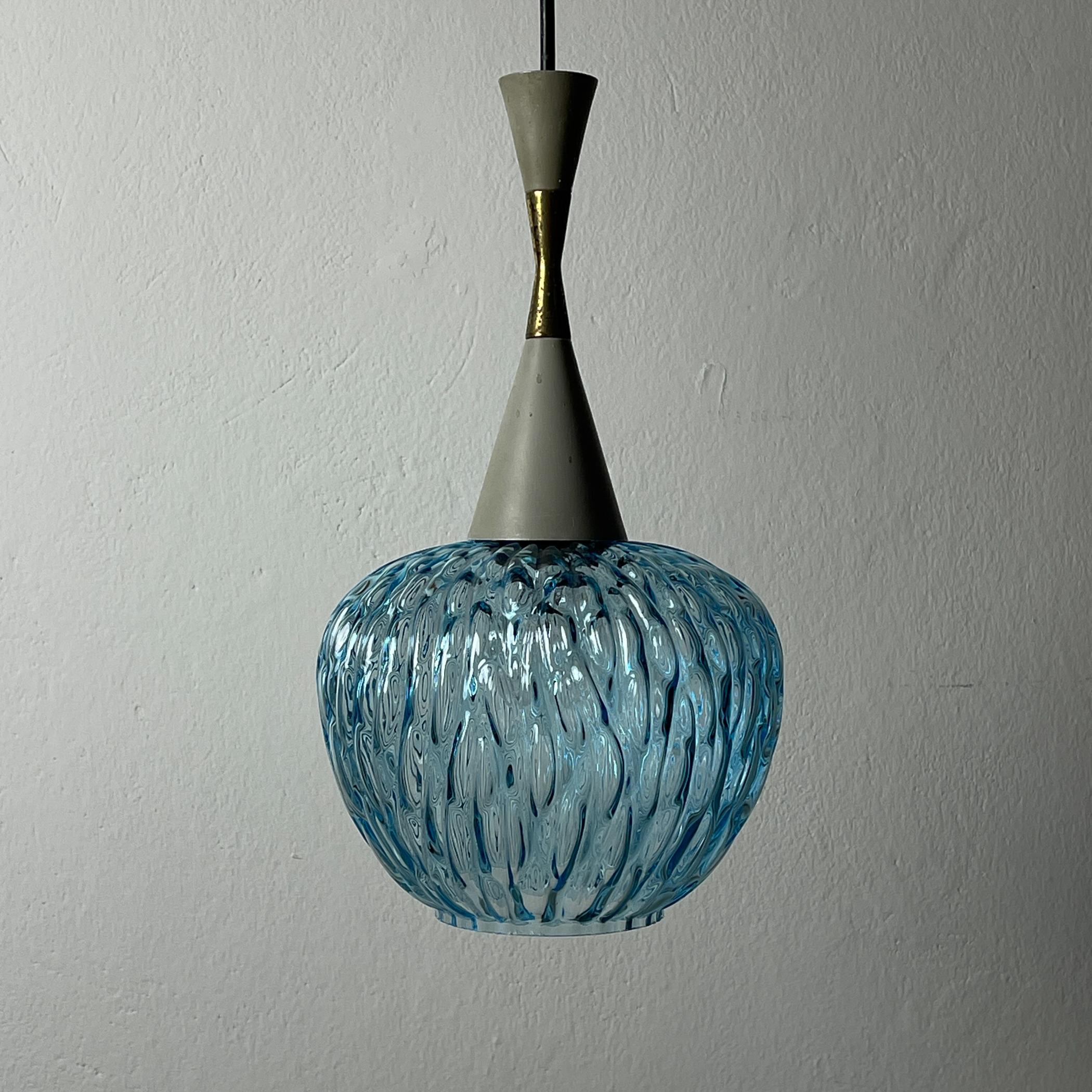 Lámpara colgante vintage azul de Murano de Stilnovo, Italia Años 50 en venta 2