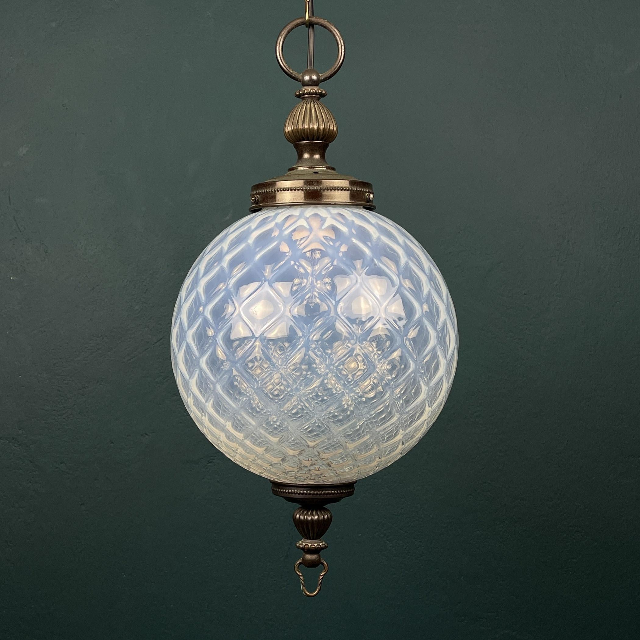 Mid-Century Modern Vintage Blue Murano Sphere Ball Pendant Lamp, Italy, 1970s For Sale
