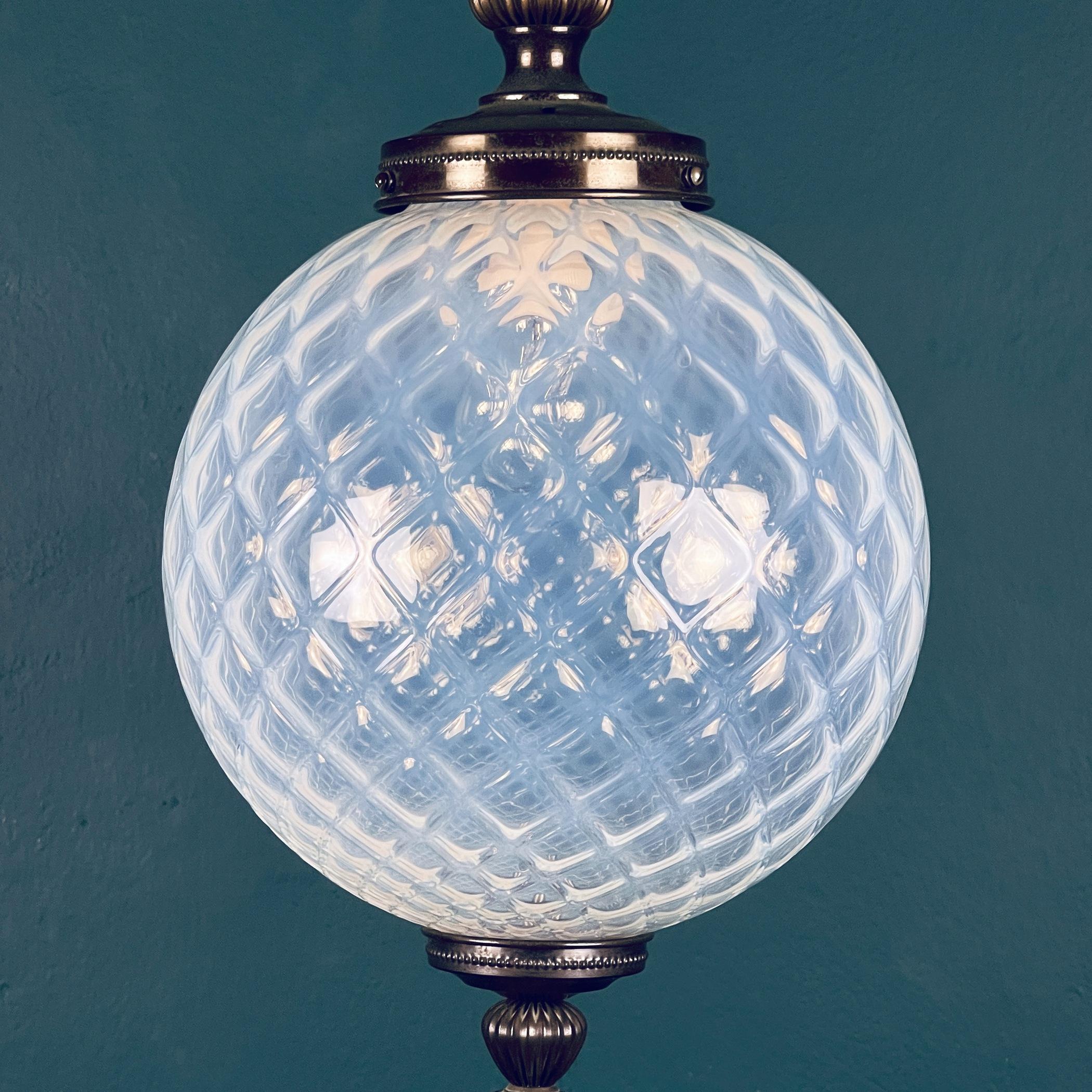 Italian Vintage Blue Murano Sphere Ball Pendant Lamp, Italy, 1970s For Sale