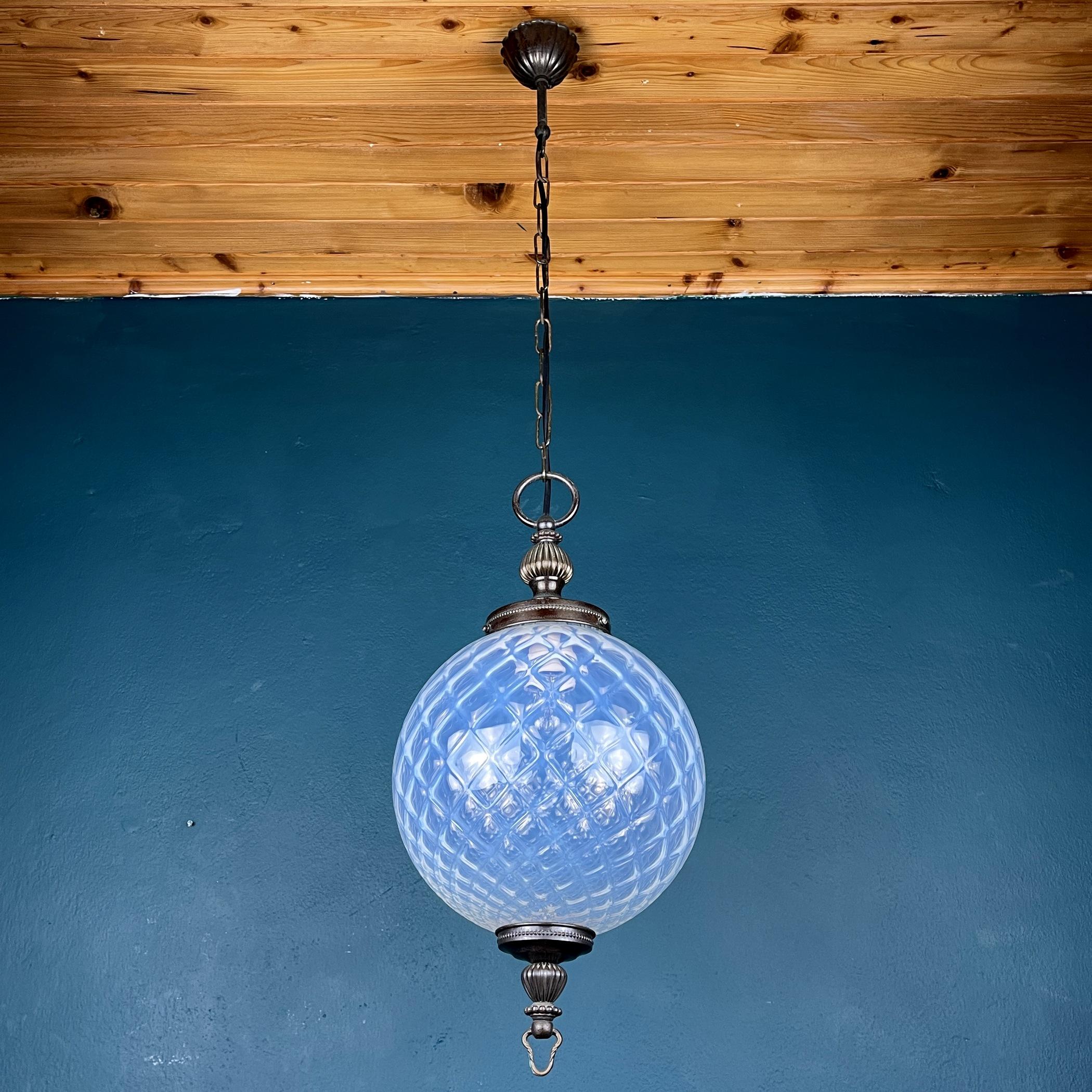 Vintage Blue Murano Sphere Ball Pendant Lamp, Italy, 1970s In Good Condition For Sale In Miklavž Pri Taboru, SI