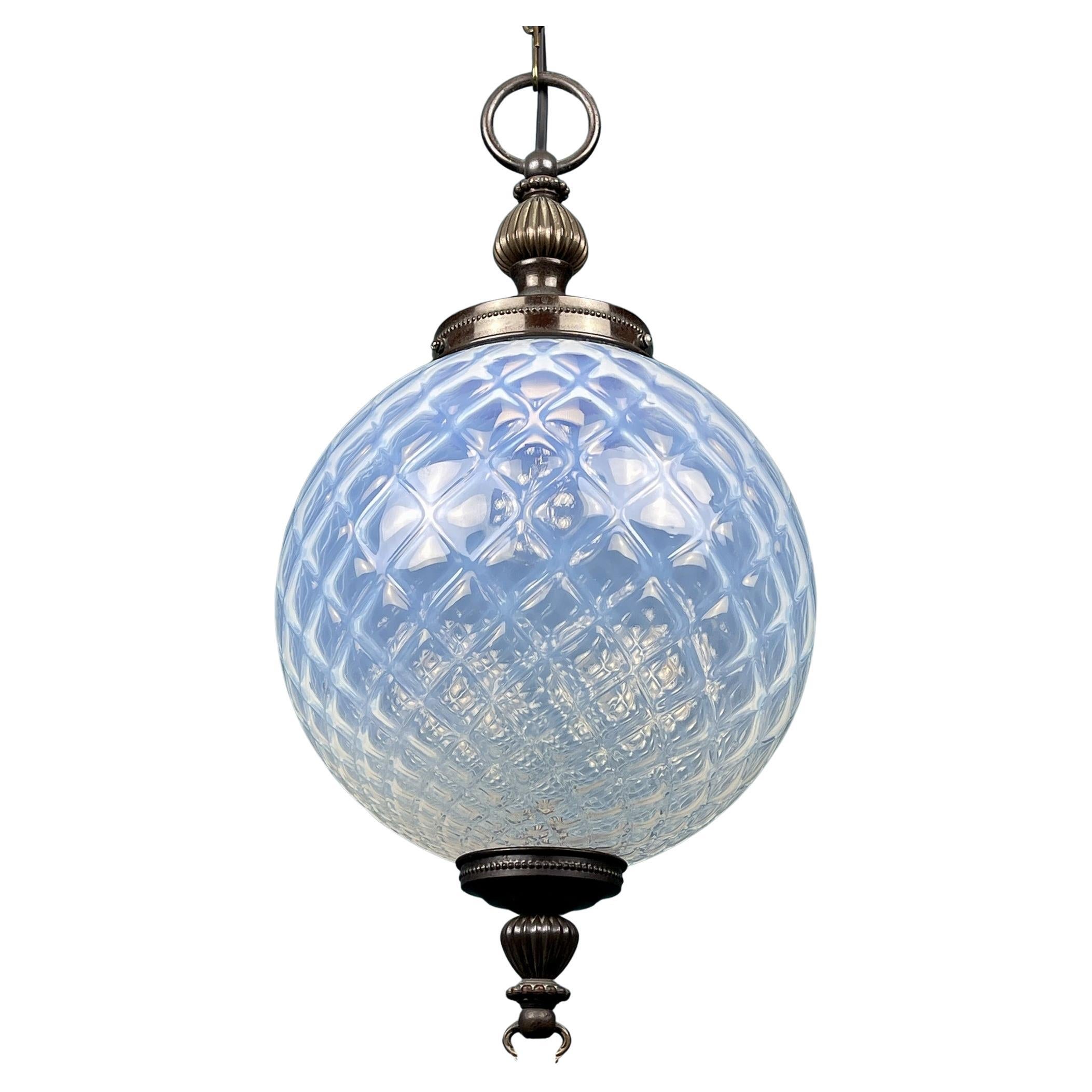 Lampe à suspension sphérique bleue vintage en forme de boule de Murano, Italie, 1970