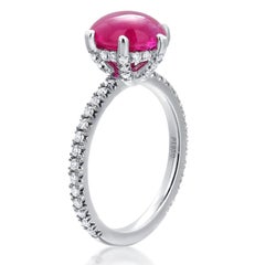 Vintage Blue Nile Platinum Engagement Ring with OGI Ltd Cabochon Burma Ruby