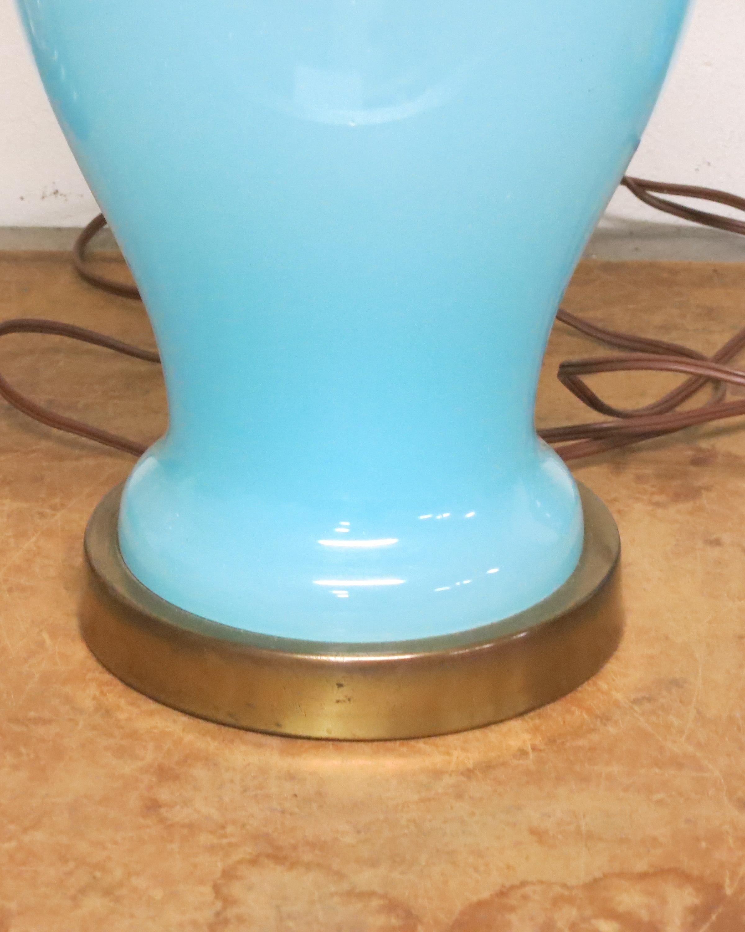 Vintage blue opaline glass lamp. It is 19