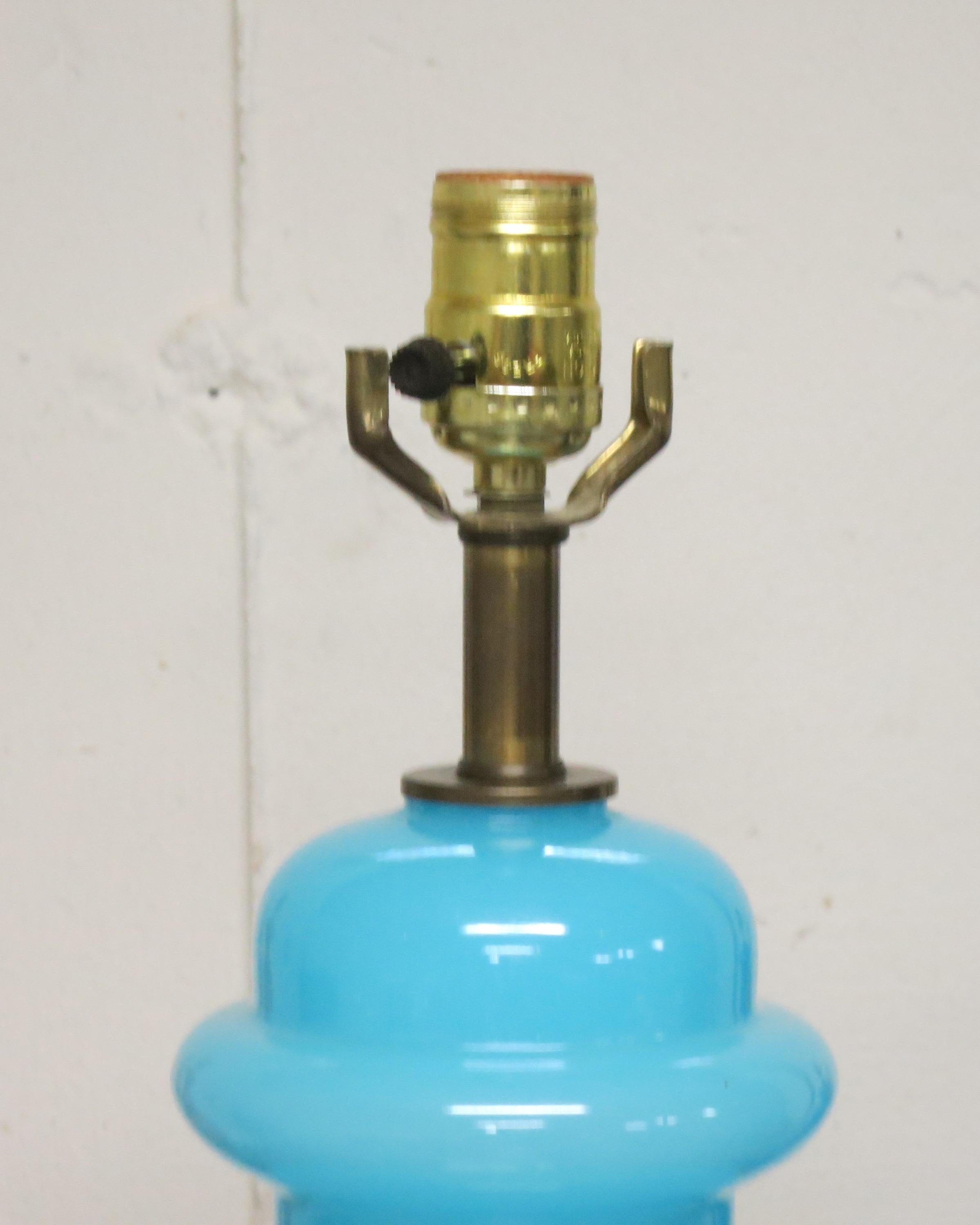 Mid-Century Modern Vintage Blue Opaline Glass Lamp For Sale