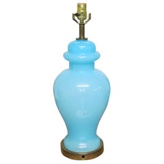 Vintage Blue Opaline Glass Lamp