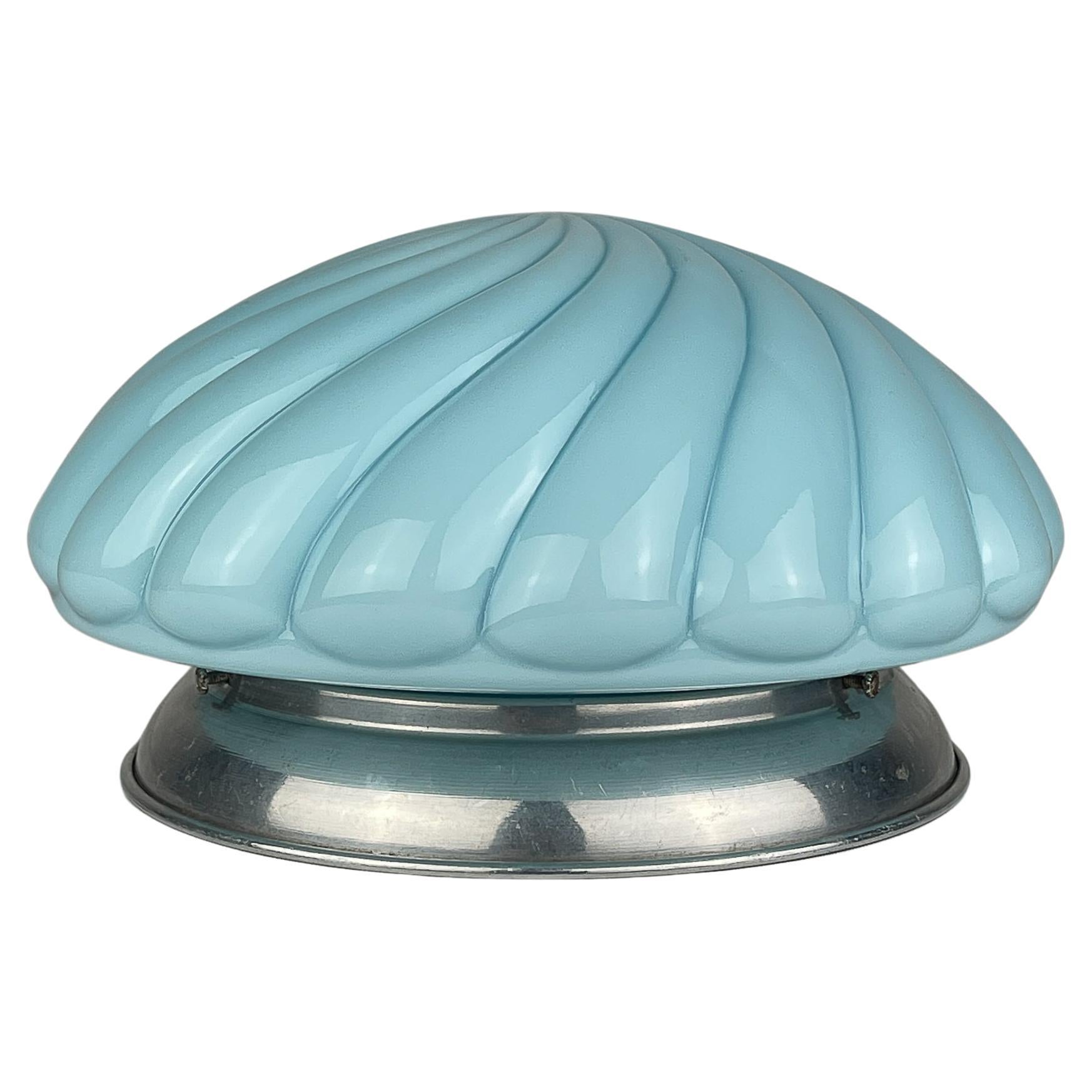 Lampada da tavolo vintage in opalina blu, Italia anni '50