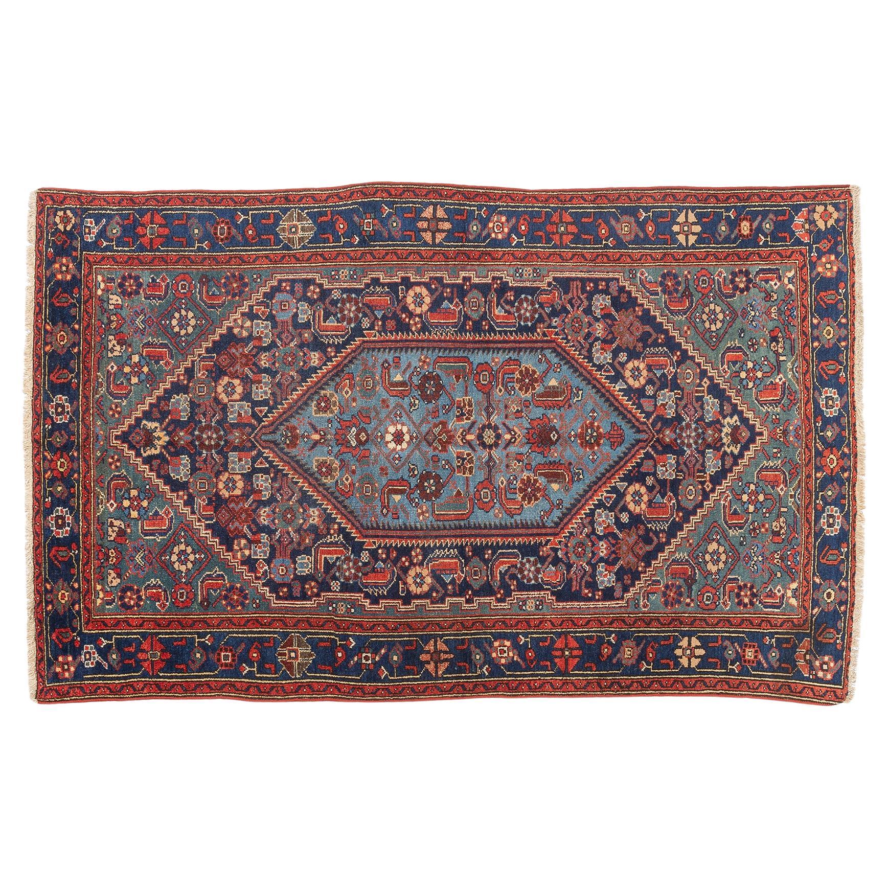 Vintage Blue Oriental Carpet For Sale