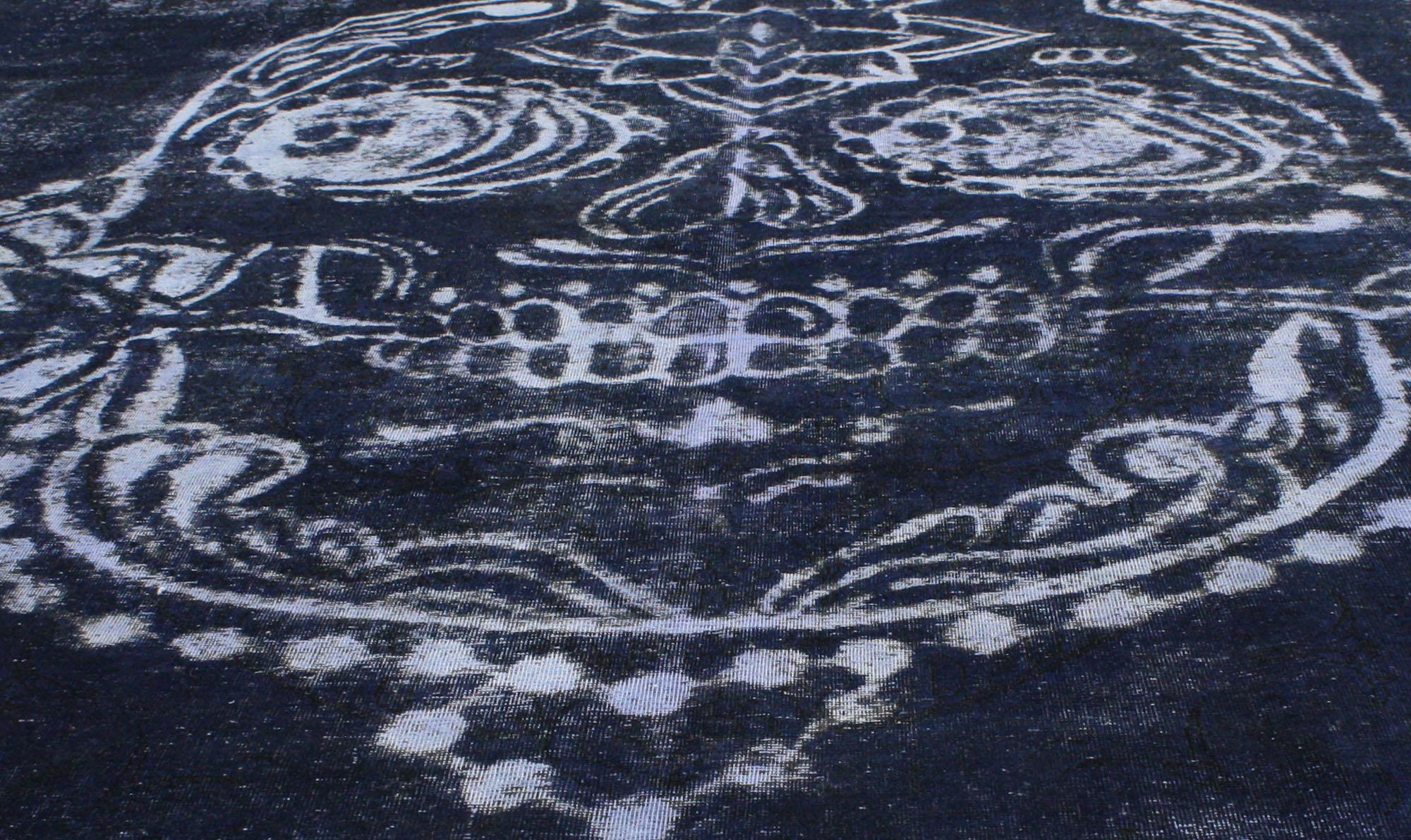 Vintage Blue Overdyed Skull Rug Inspired by Alexander McQueen In Distressed Condition For Sale In Dallas, TX