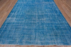 Vintage Blue Overdyed Sparta Wool Rug, Shabby Chic, Bright Blue