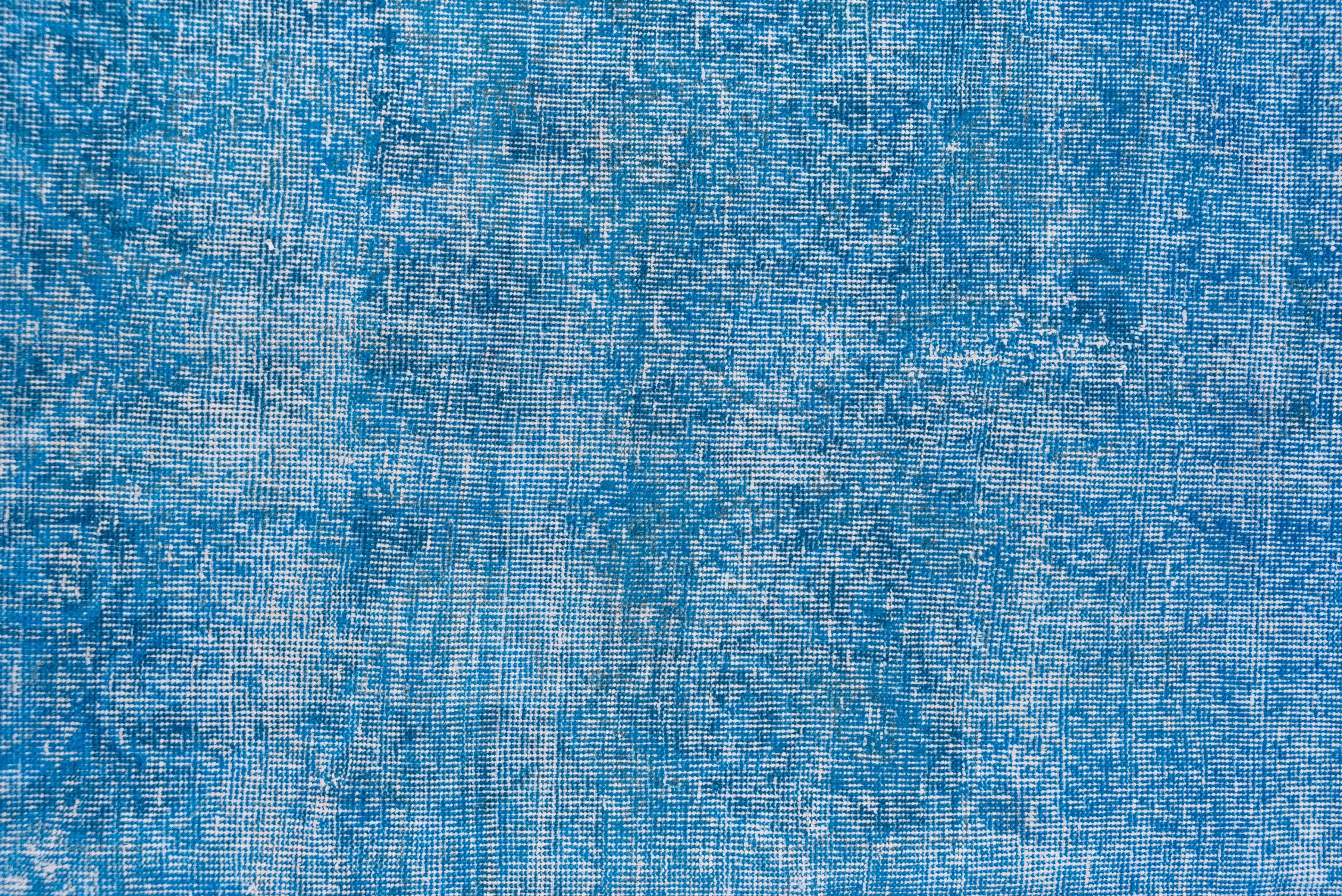 Mid-Century Modern Vintage Blue Overdyed Sparta Wool Rug, Shabby Chic, Bright Blue For Sale